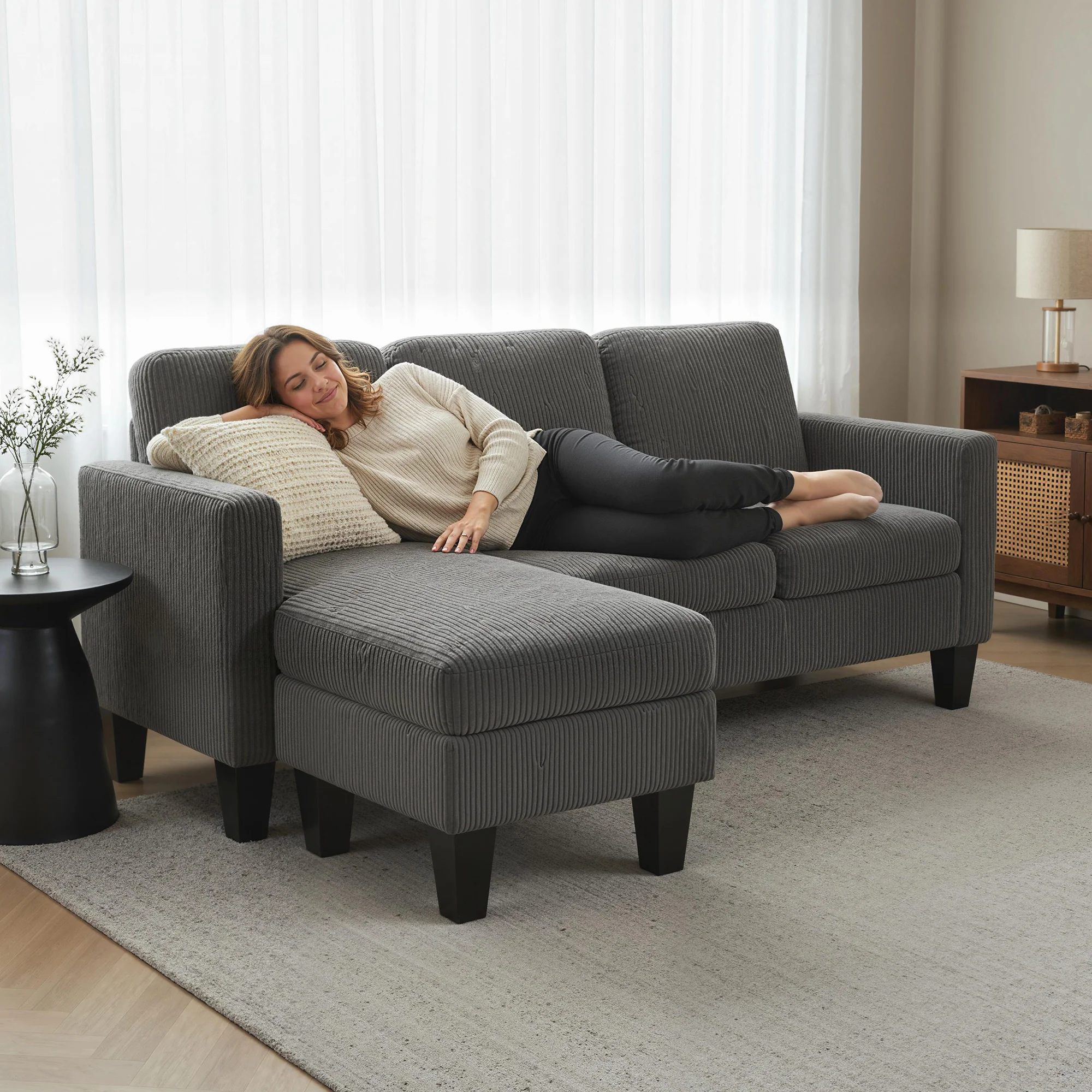 73" L-Shaped Sectional Sofa with Reversible Chaise, 3 Seat, 2200lb Capacity, Dark Gray - Image 11