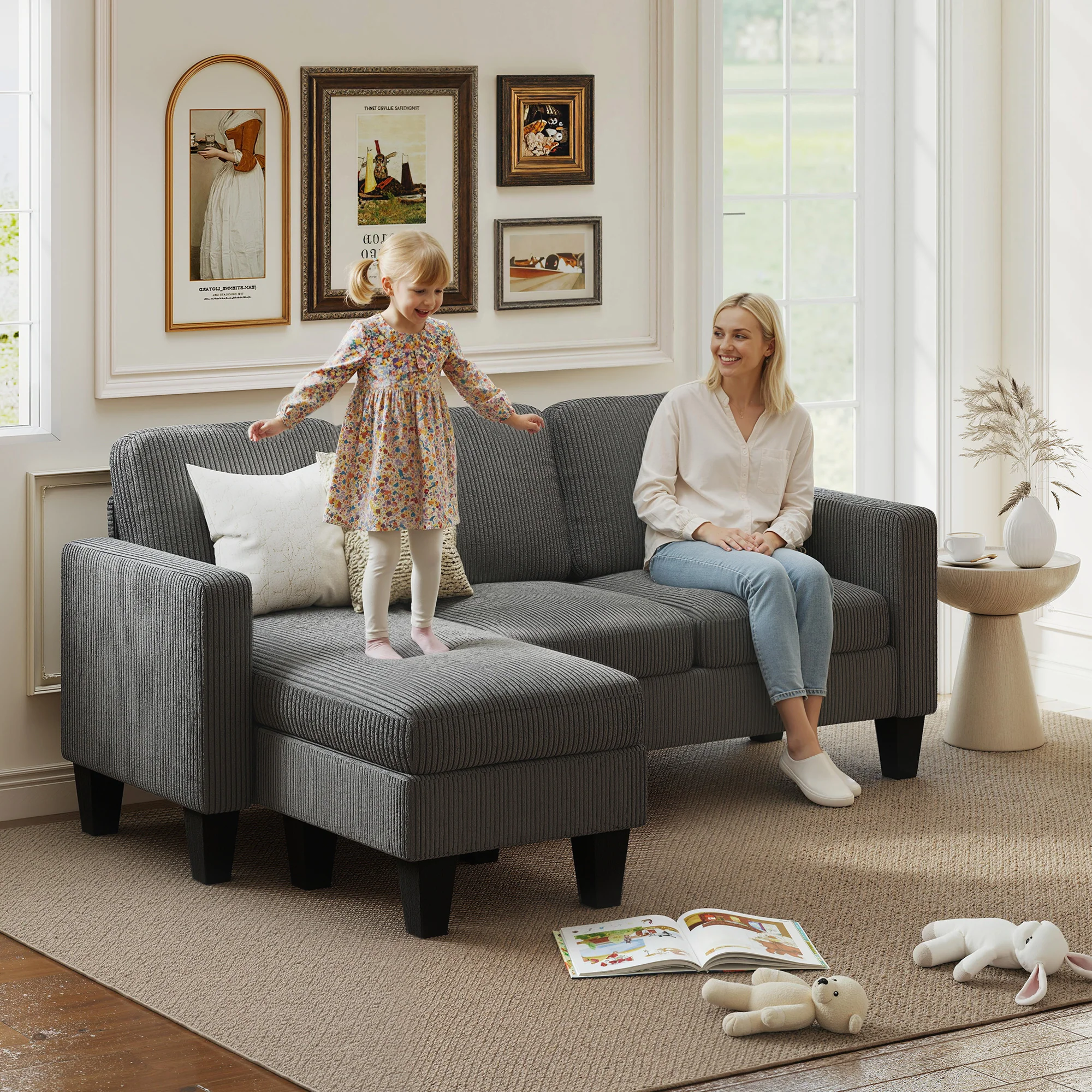 73" L-Shaped Sectional Sofa with Reversible Chaise, 3 Seat, 2200lb Capacity, Dark Gray - Image 3