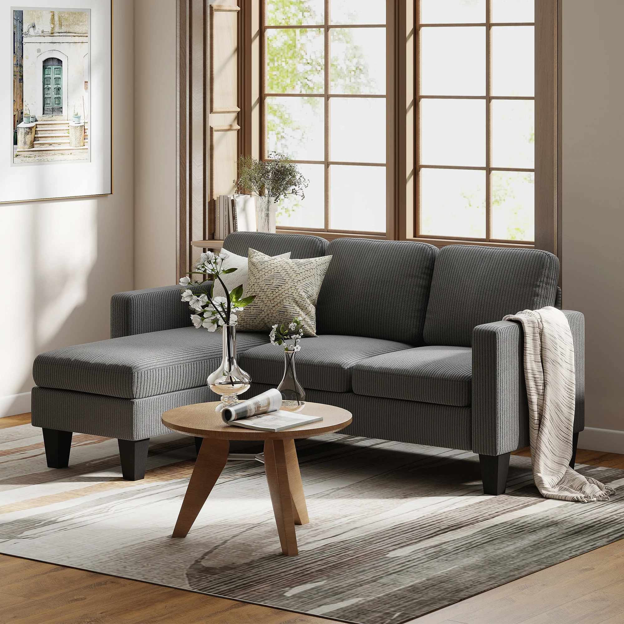 73" L-Shaped Sectional Sofa with Reversible Chaise, 3 Seat, 2200lb Capacity, Dark Gray - Image 4