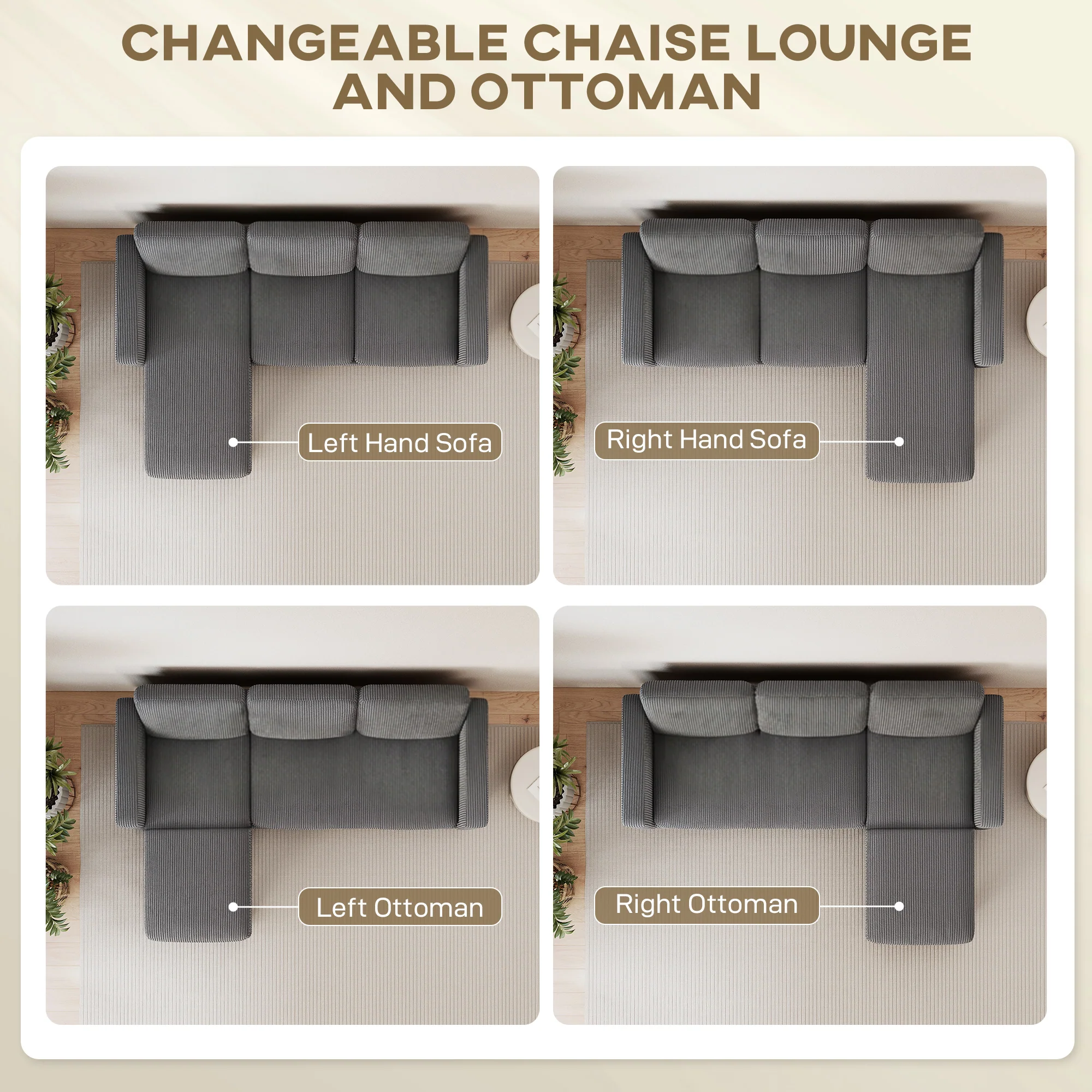 73" L-Shaped Sectional Sofa with Reversible Chaise, 3 Seat, 2200lb Capacity, Dark Gray - Image 6
