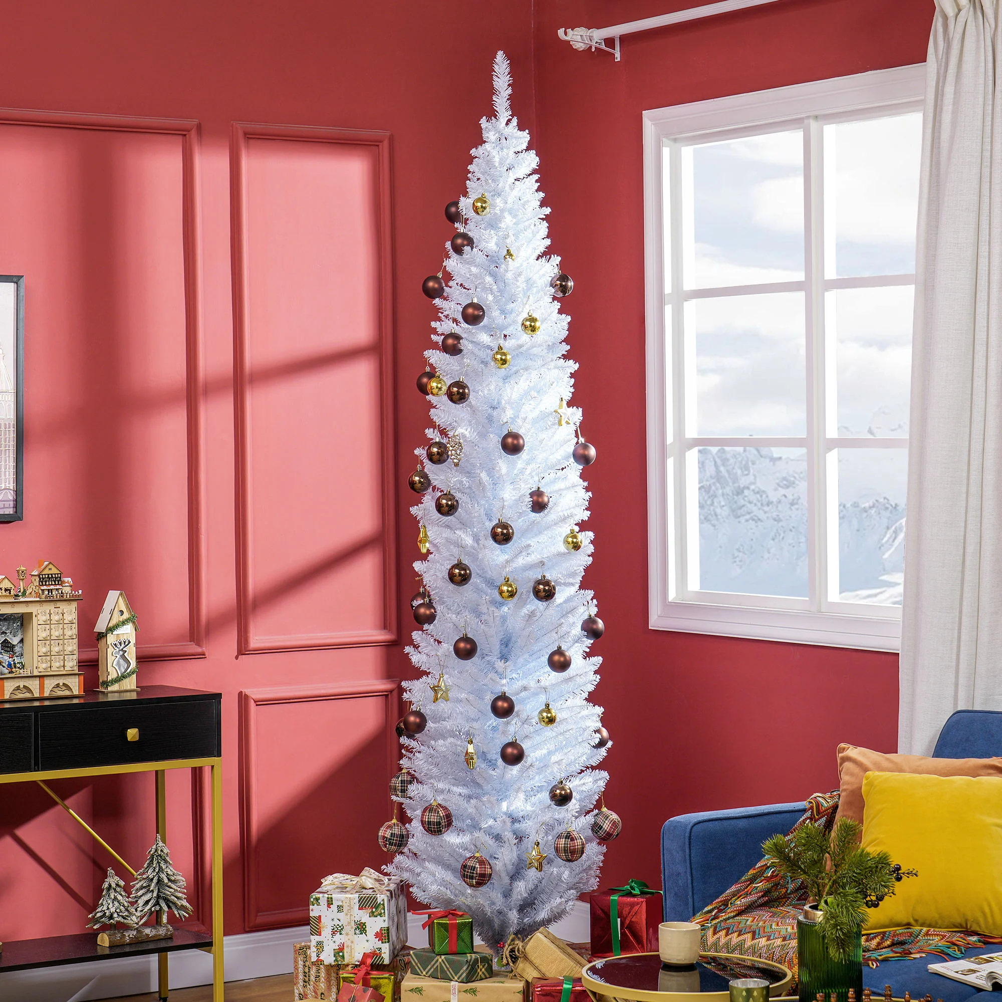 8ft Pencil Artificial Christmas Tree with Realistic Branches,618 Tips,Plastic Base,White - Image 4