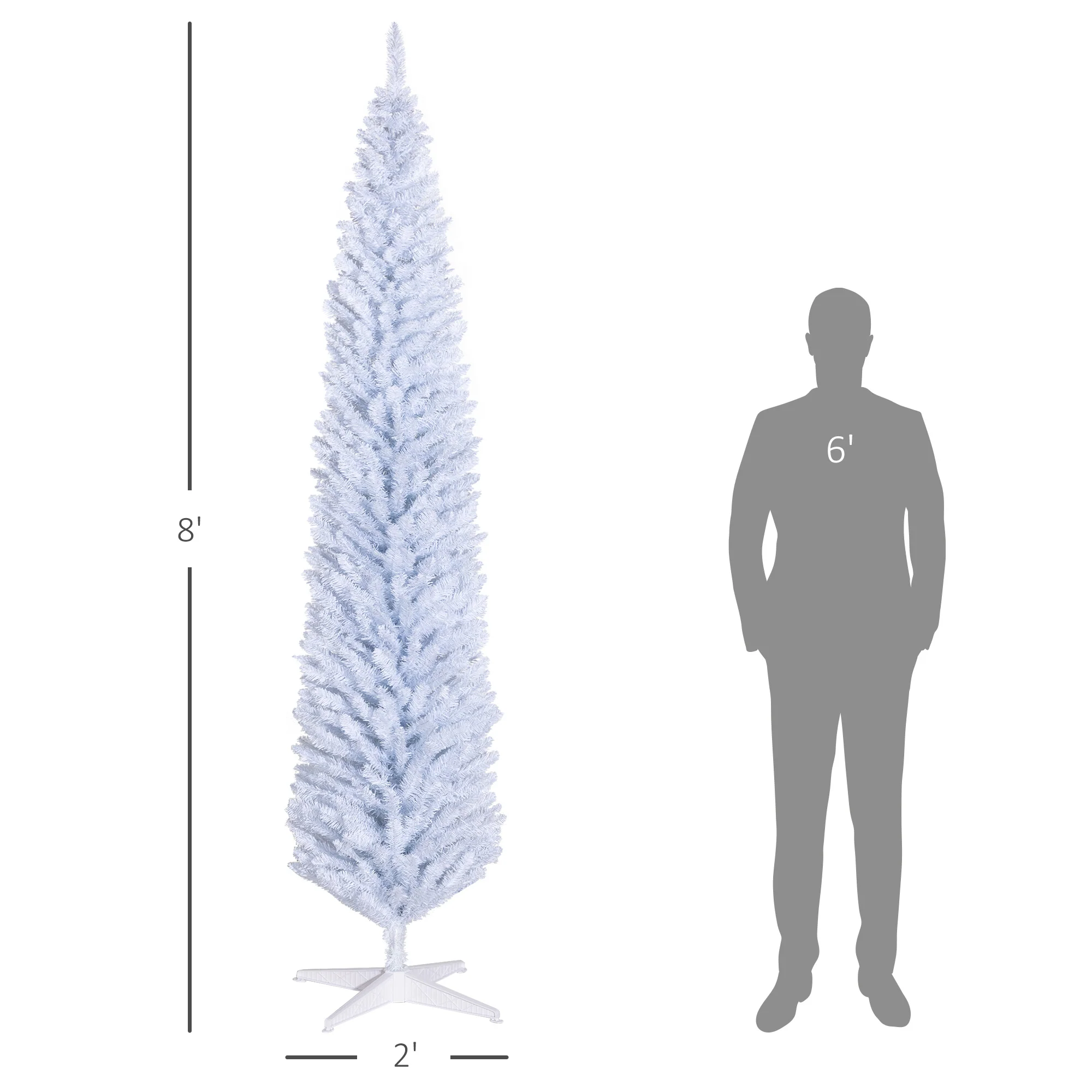 8ft Pencil Artificial Christmas Tree with Realistic Branches,618 Tips,Plastic Base,White - Image 5