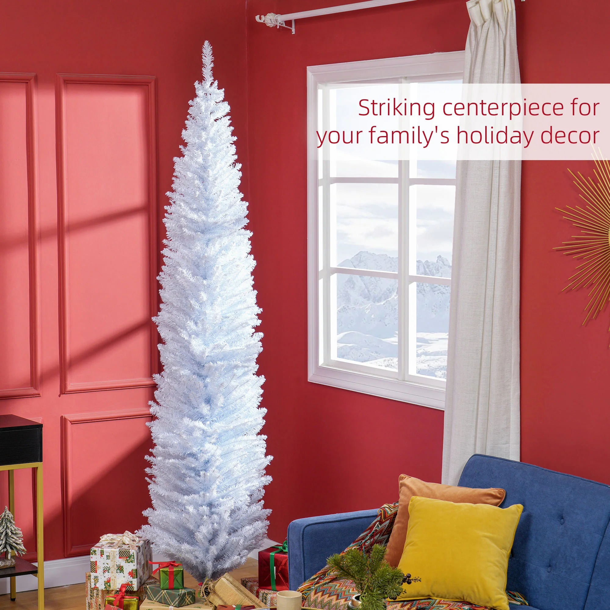 8ft Pencil Artificial Christmas Tree with Realistic Branches,618 Tips,Plastic Base,White - Image 6
