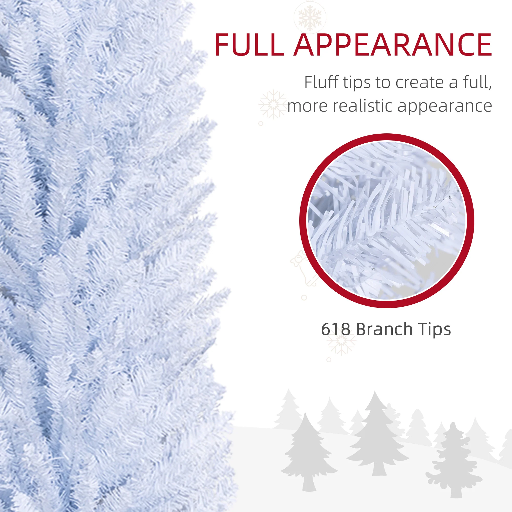 8ft Pencil Artificial Christmas Tree with Realistic Branches,618 Tips,Plastic Base,White - Image 8