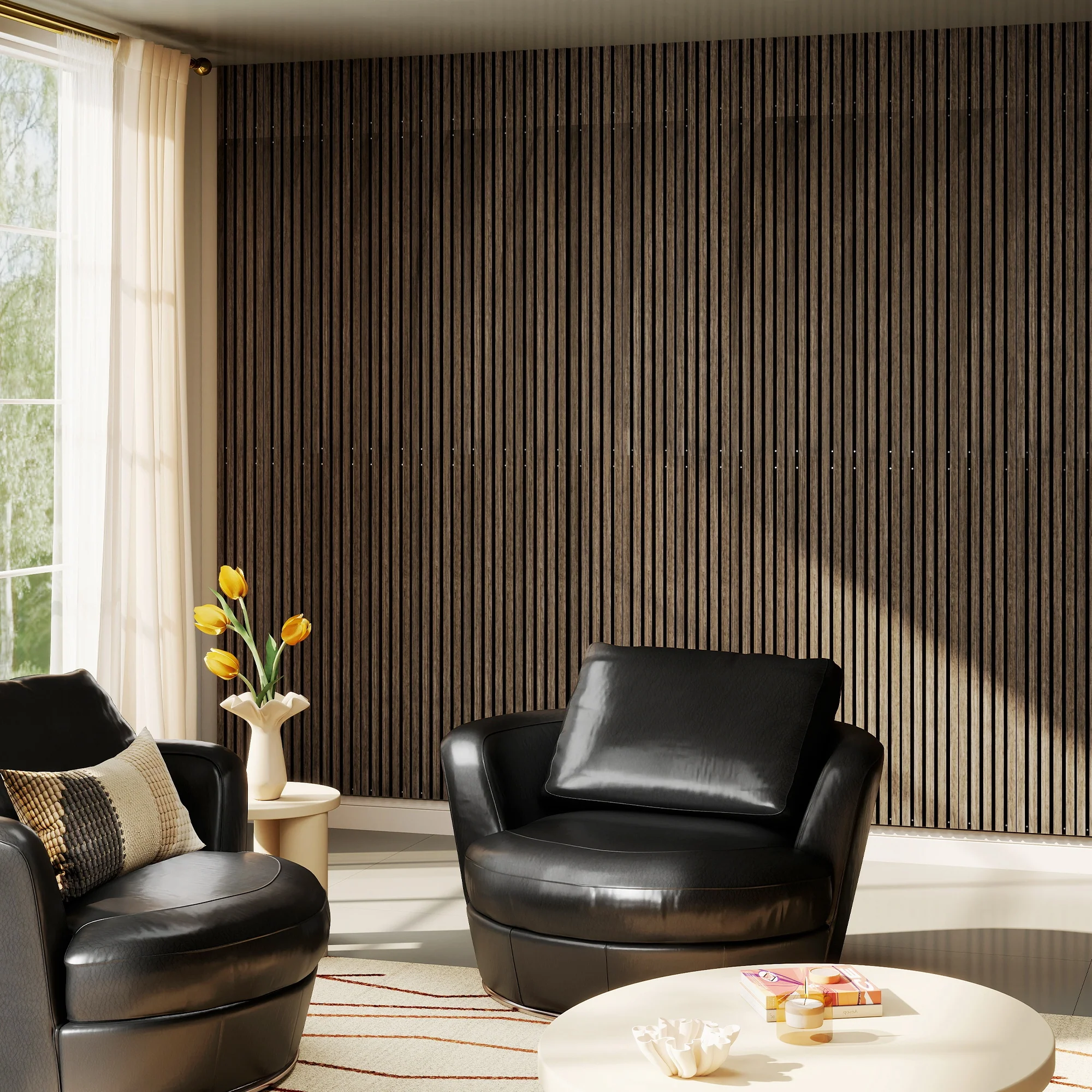 95 x 8 Inch 3D Faux Wood Acoustic Panels, 4-Pack Sound Absorbing and Proof Slat Wall, Walnut - Image 4