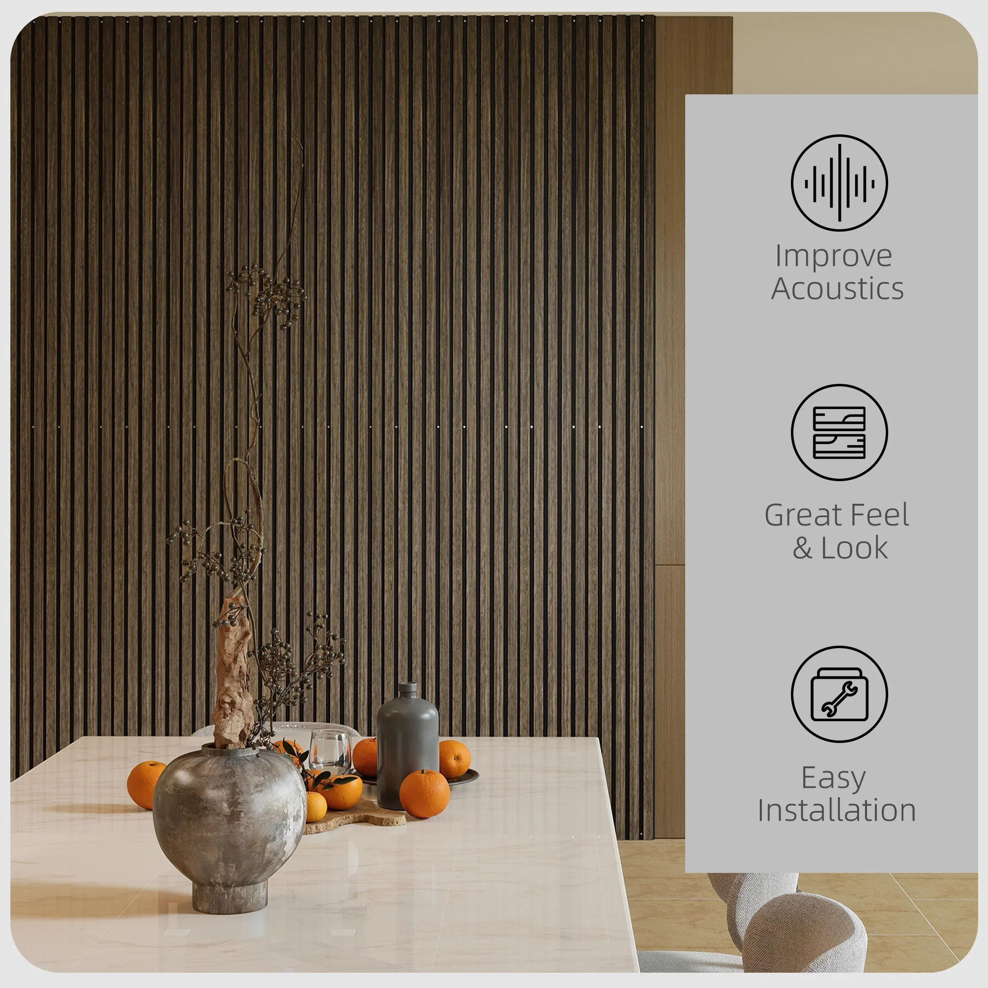 95 x 8 Inch 3D Faux Wood Acoustic Panels, 4-Pack Sound Absorbing and Proof Slat Wall, Walnut - Image 6