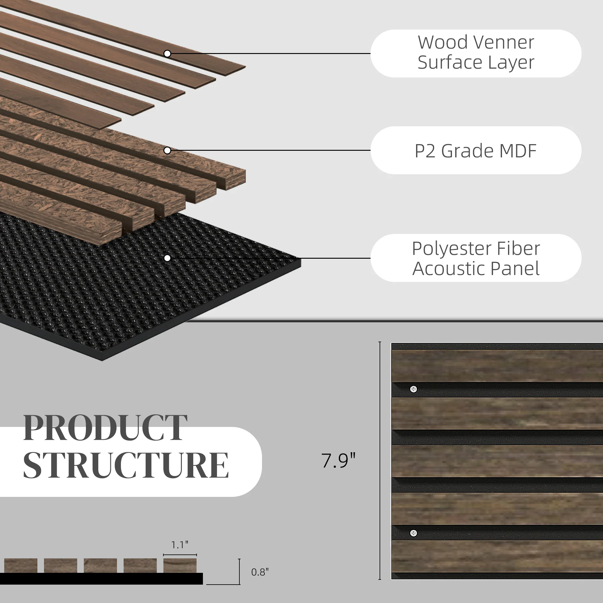 95 x 8 Inch 3D Faux Wood Acoustic Panels, 4-Pack Sound Absorbing and Proof Slat Wall, Walnut - Image 7
