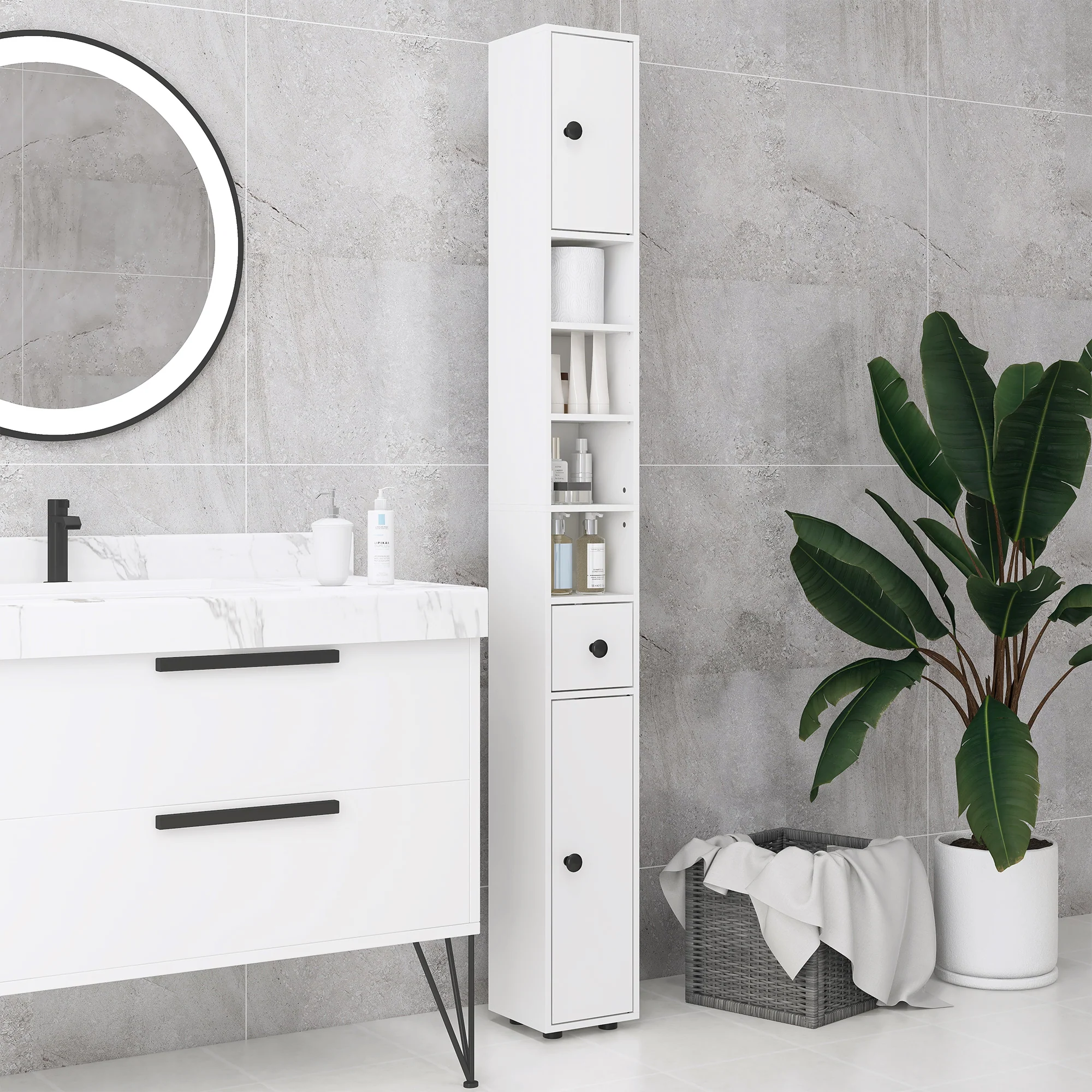 Nookfit 71" Tall Storage Cabinet, Bathroom Skinny Cabinet White - Image 10