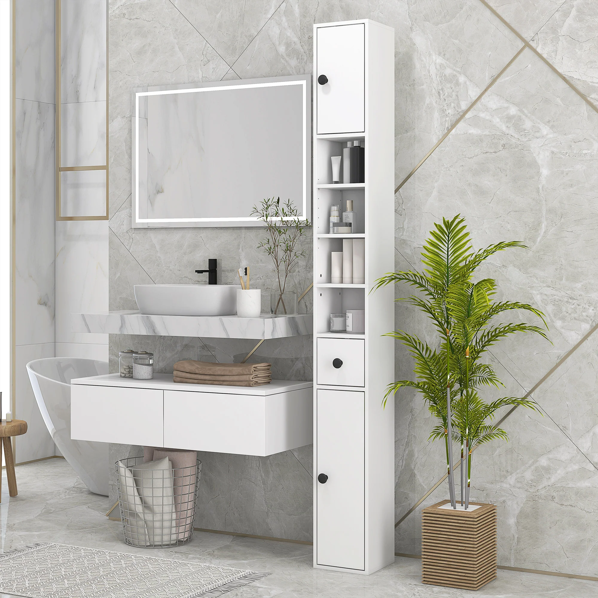Nookfit 71" Tall Storage Cabinet, Bathroom Skinny Cabinet White - Image 3