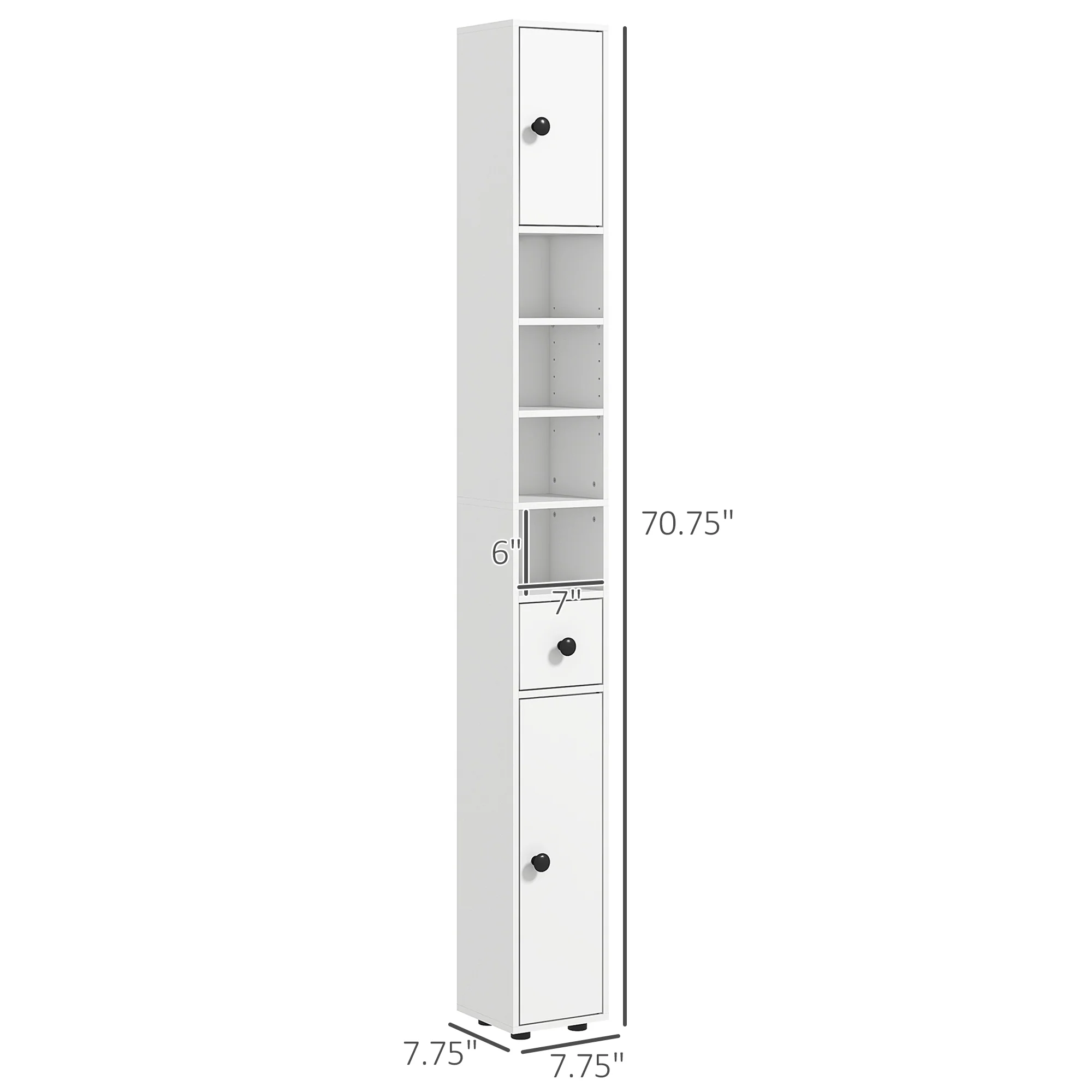 Nookfit 71" Tall Storage Cabinet, Bathroom Skinny Cabinet White - Image 5