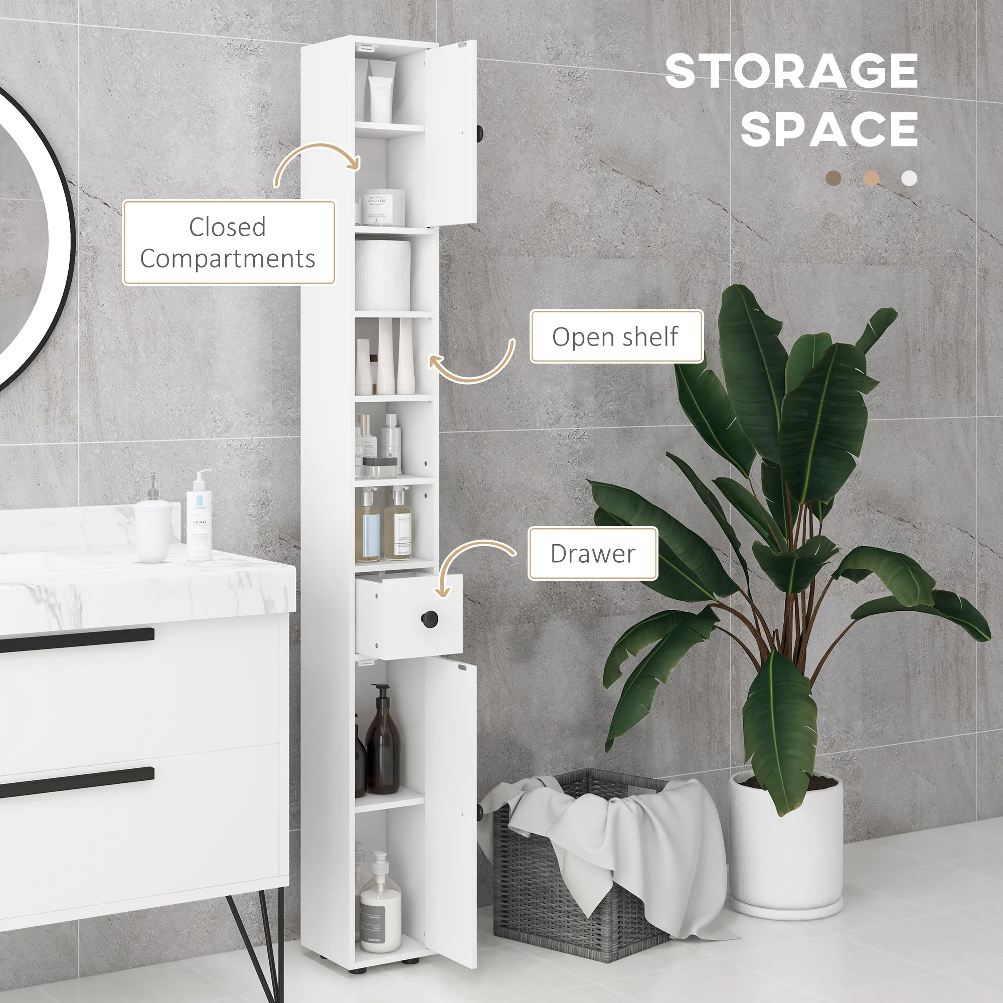 Nookfit 71" Tall Storage Cabinet, Bathroom Skinny Cabinet White - Image 6
