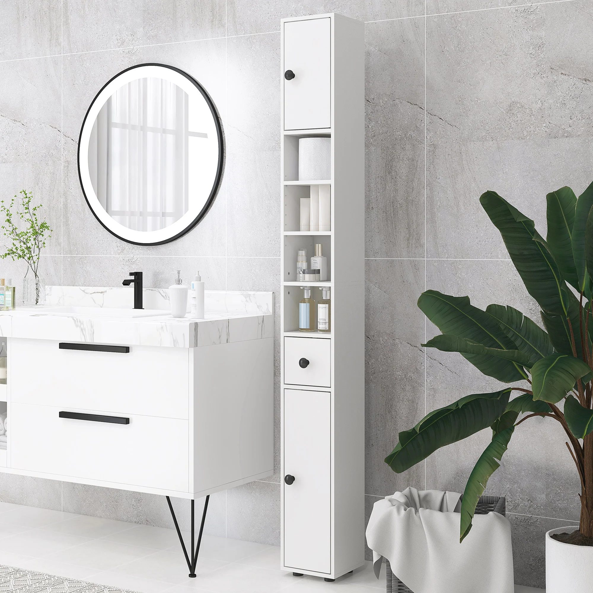 Nookfit 71" Tall Storage Cabinet, Bathroom Skinny Cabinet White - Image 9