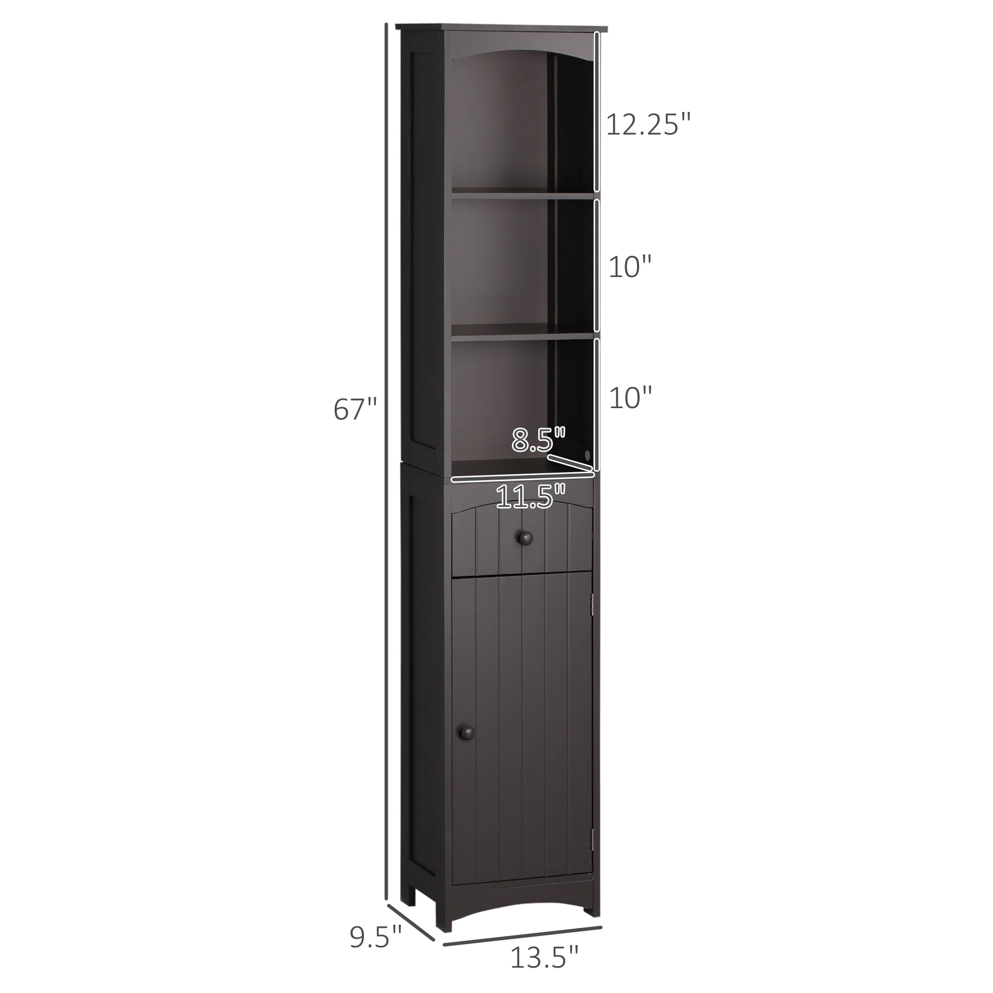 Bathroom Storage Cabinet, Tall Linen Tower with 3 Tier Shelves and Drawer, Brown - Image 5