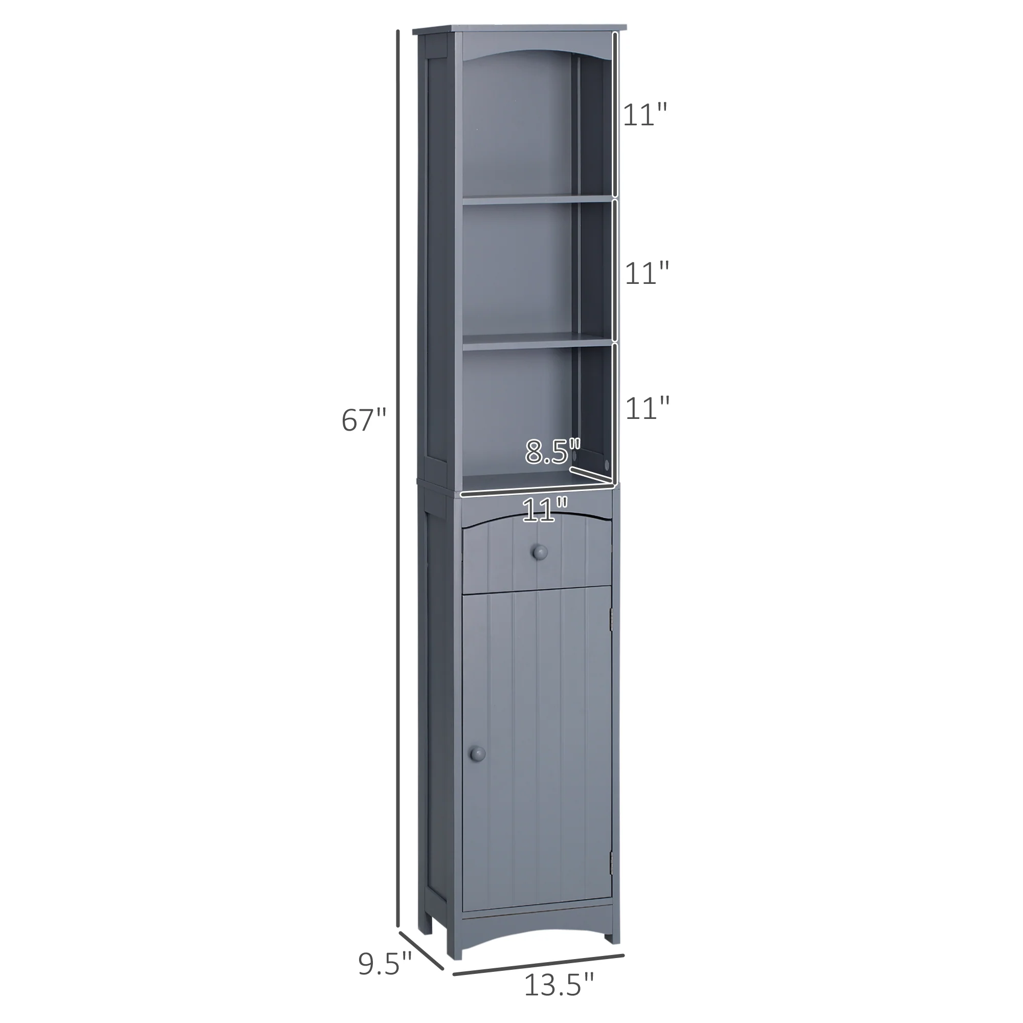 Bathroom Storage Cabinet, Tall Linen Tower with 3 Tier Shelves and Drawer, Grey - Image 5