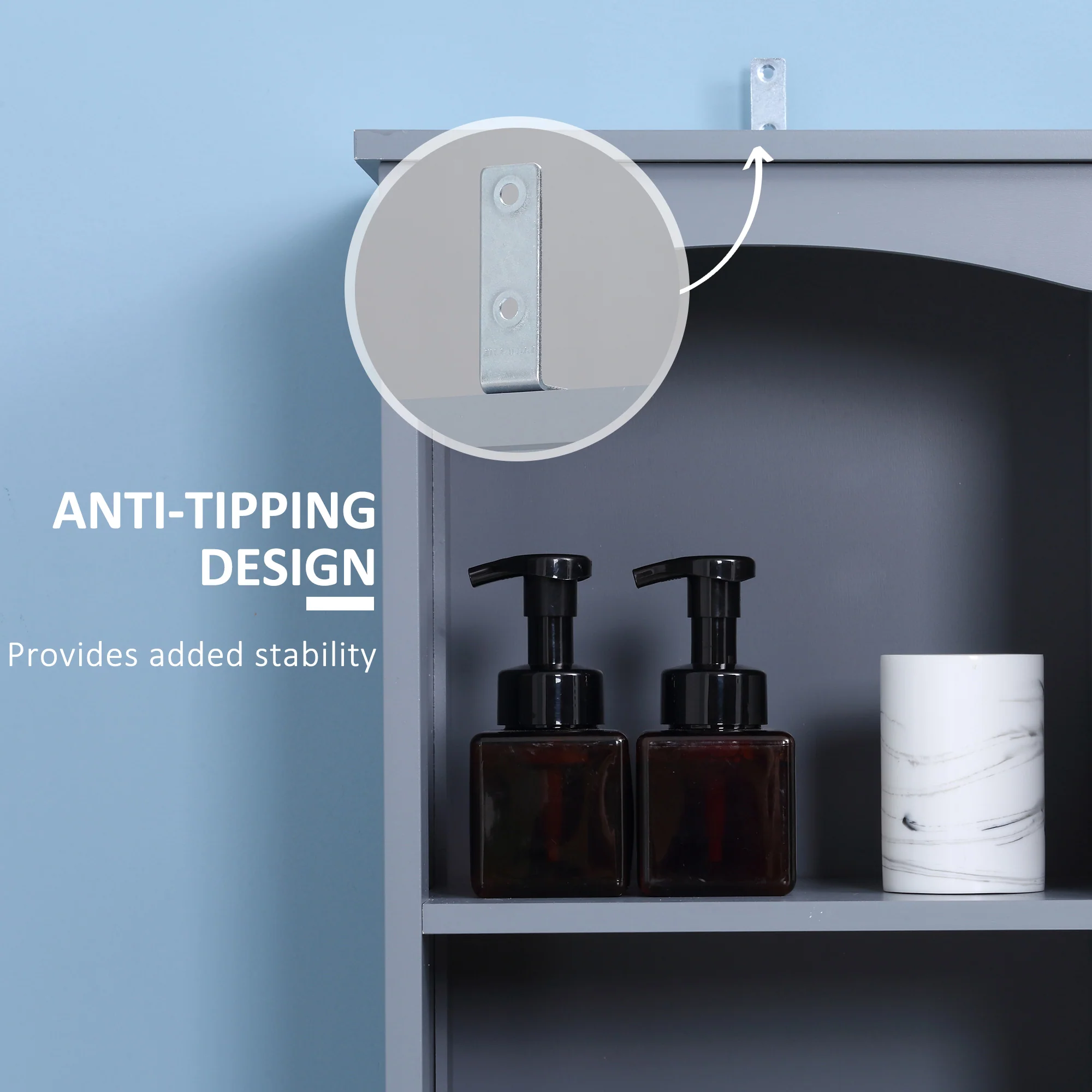 Bathroom Storage Cabinet, Tall Linen Tower with 3 Tier Shelves and Drawer, Grey - Image 8