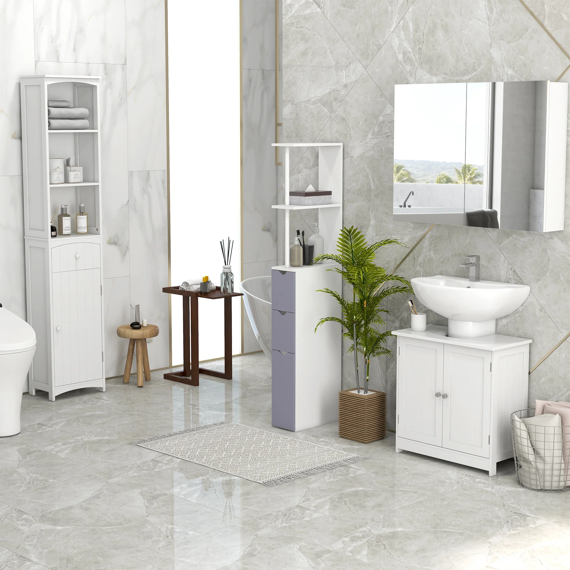 Bathroom Storage Cabinet, Tall Linen Tower with 3 Tier Shelves and Drawer, White - Image 11