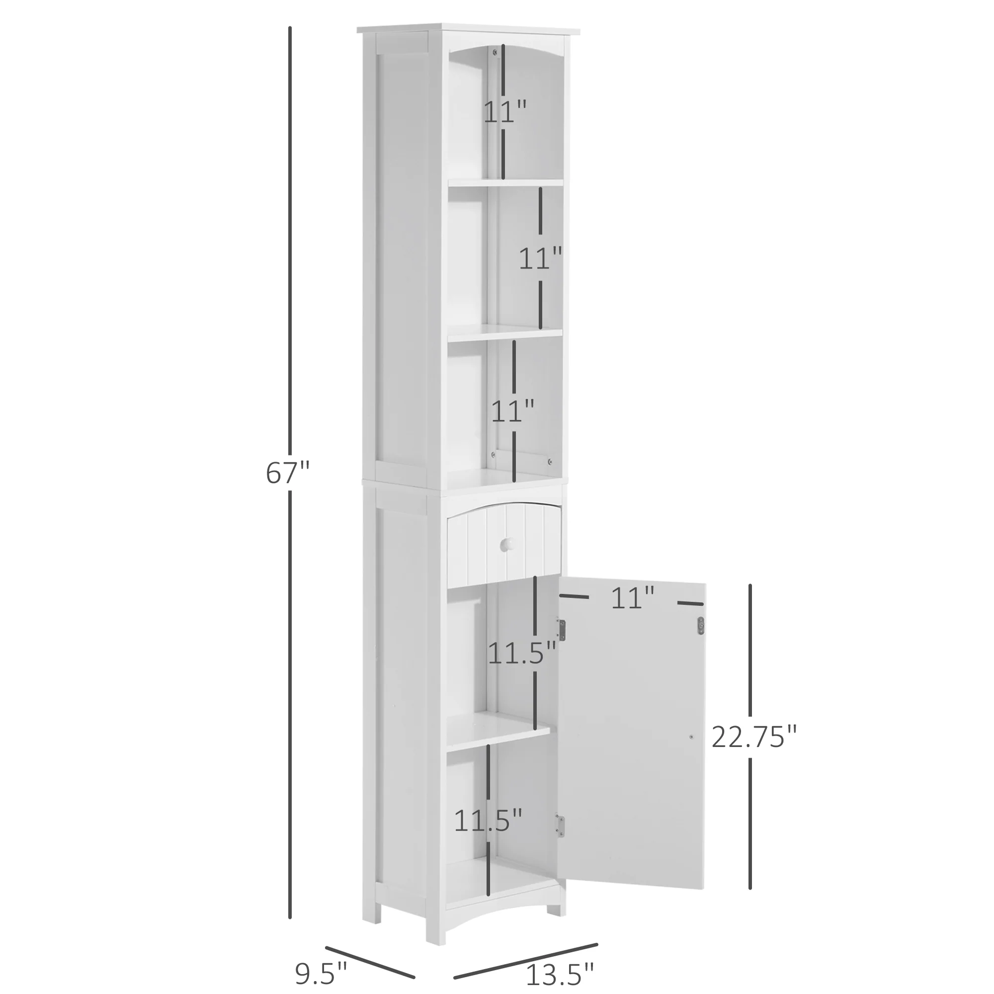 Bathroom Storage Cabinet, Tall Linen Tower with 3 Tier Shelves and Drawer, White - Image 5