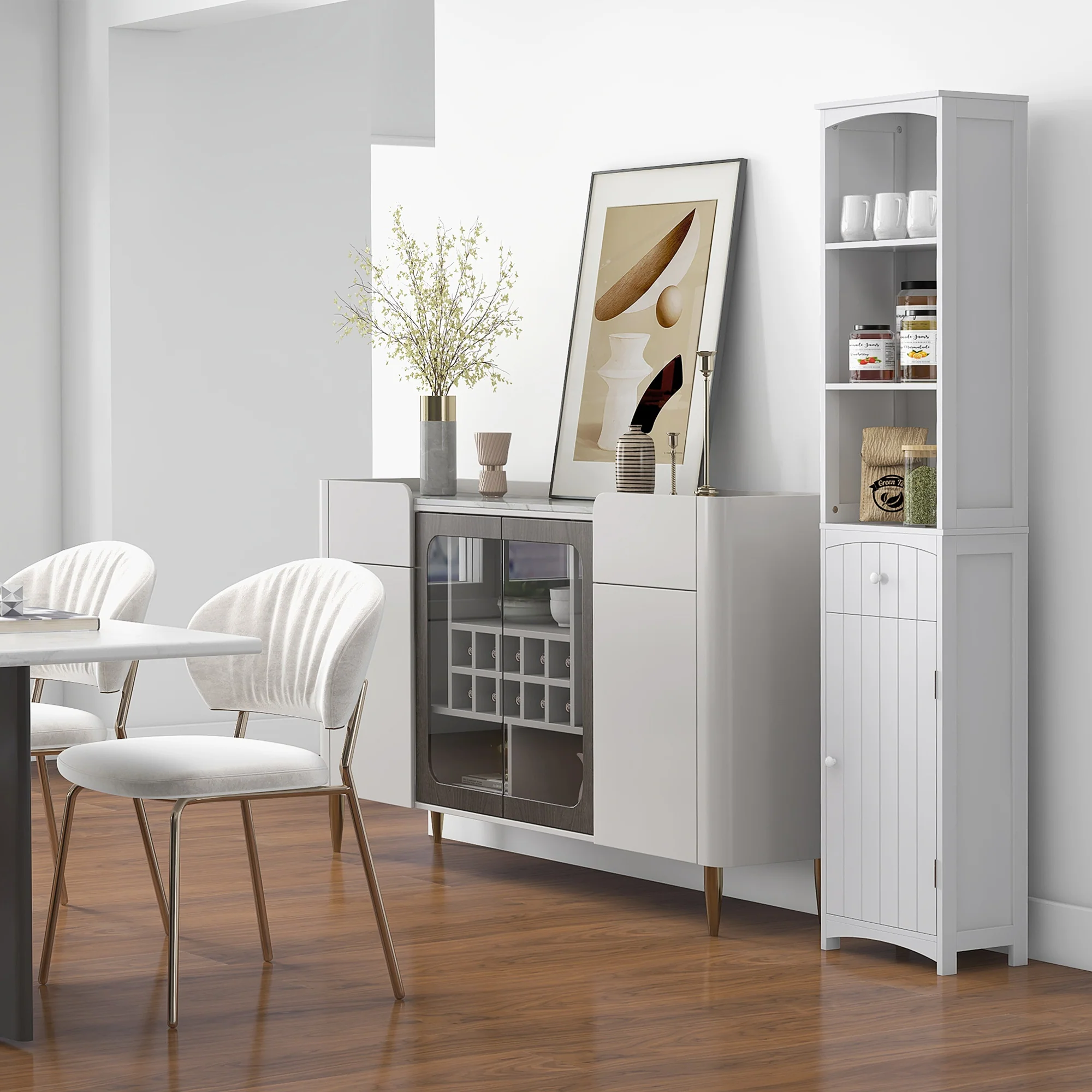 Bathroom Storage Cabinet, Tall Linen Tower with 3 Tier Shelves and Drawer, White - Image 8