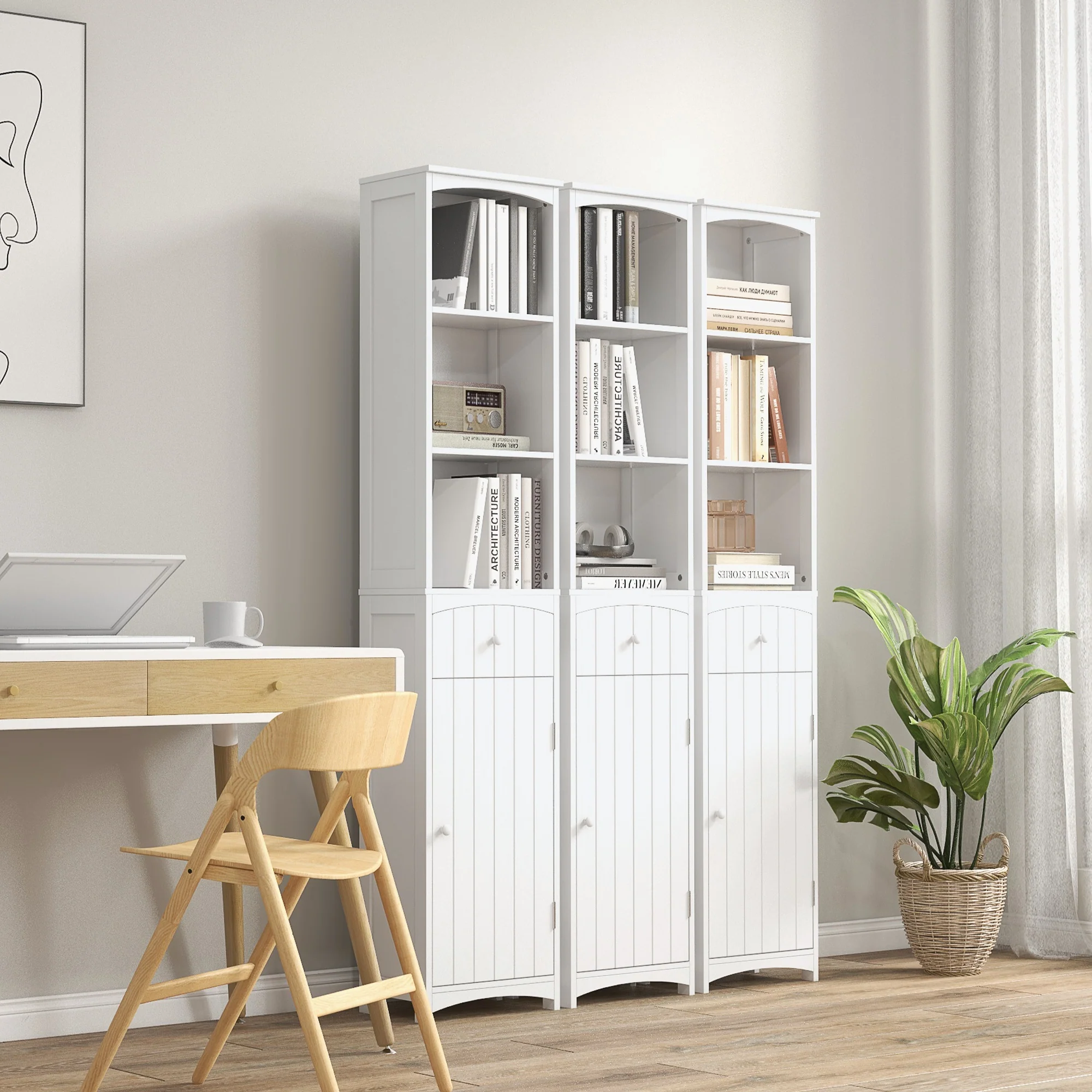 Bathroom Storage Cabinet, Tall Linen Tower with 3 Tier Shelves and Drawer, White - Image 9