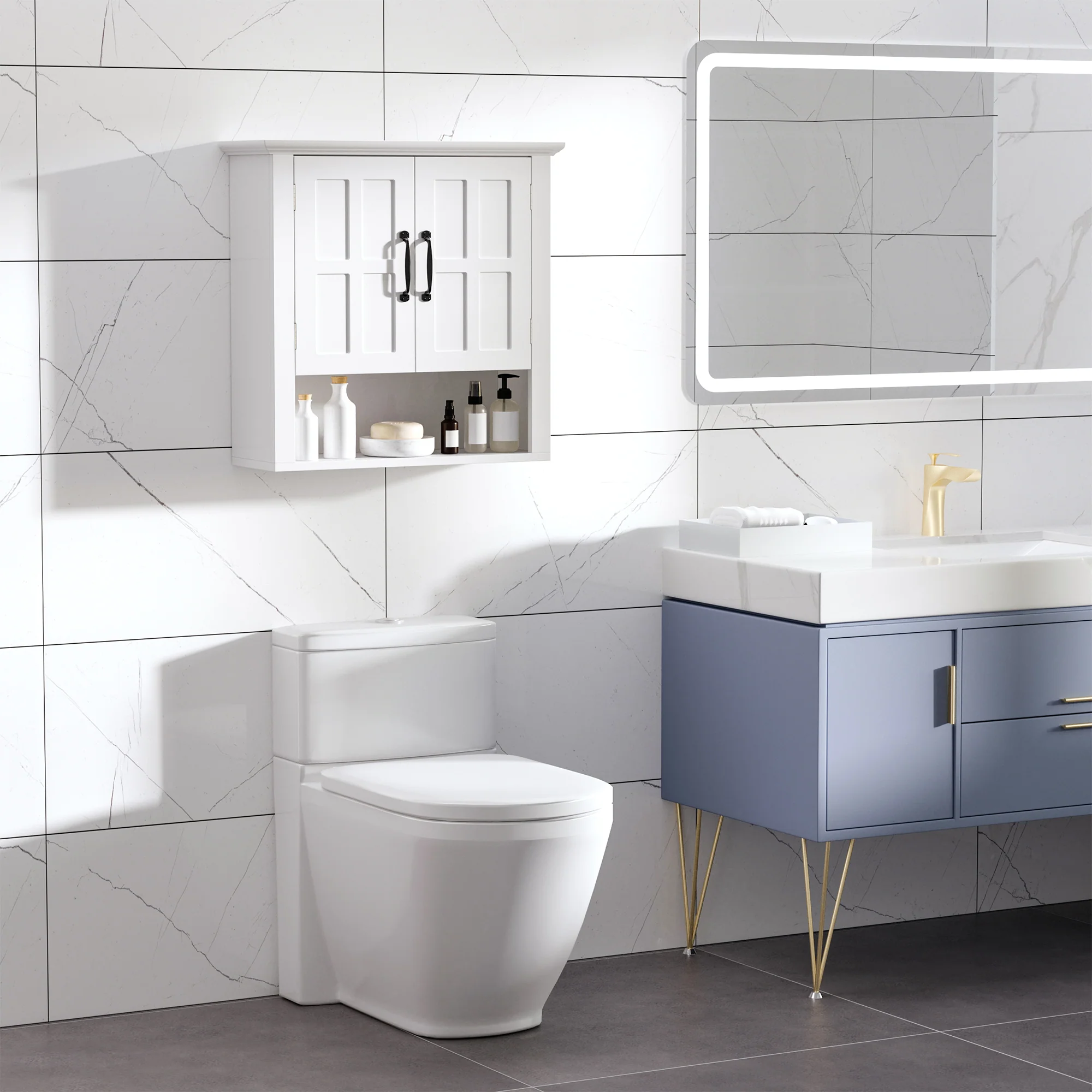 2-Door Adjustable Shelf Wall Cabinet, Medicine Cabinet for Bathroom and Kitchen, White - Image 4