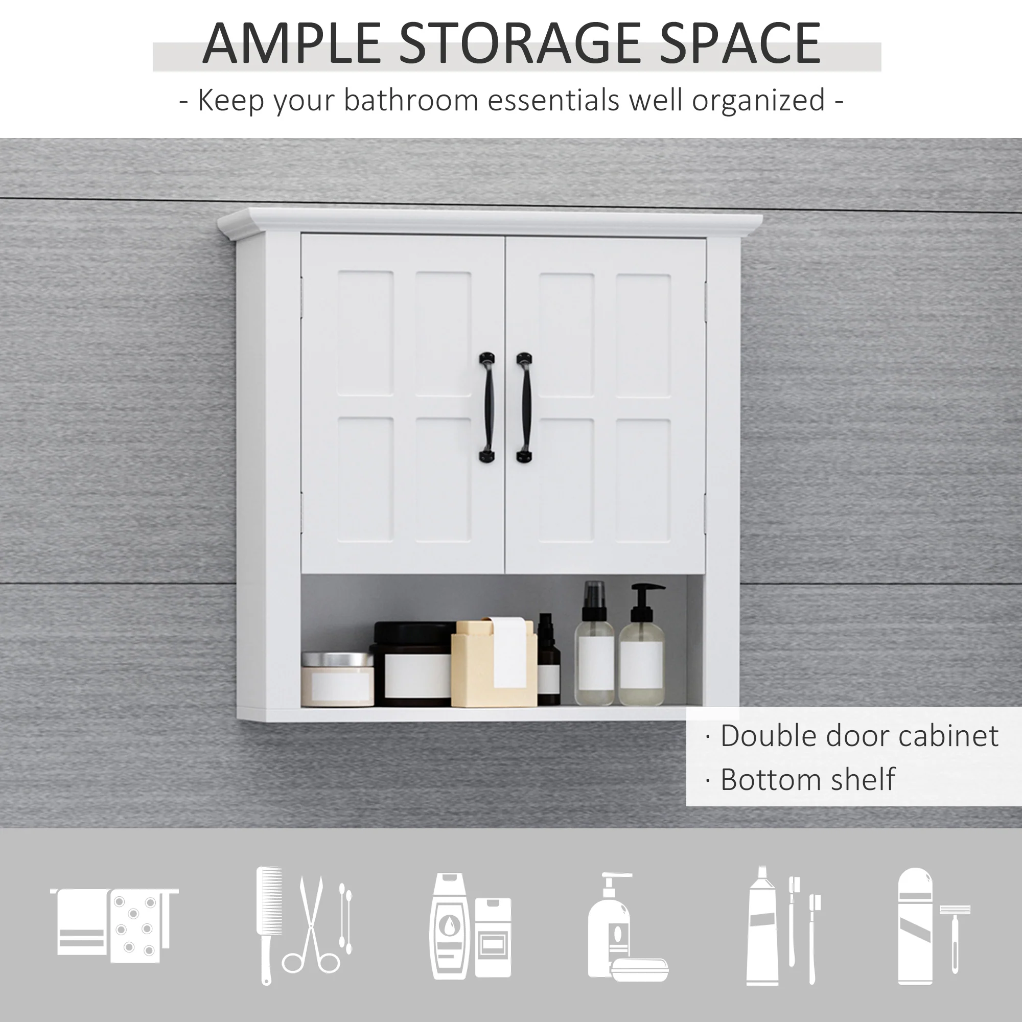 2-Door Adjustable Shelf Wall Cabinet, Medicine Cabinet for Bathroom and Kitchen, White - Image 6