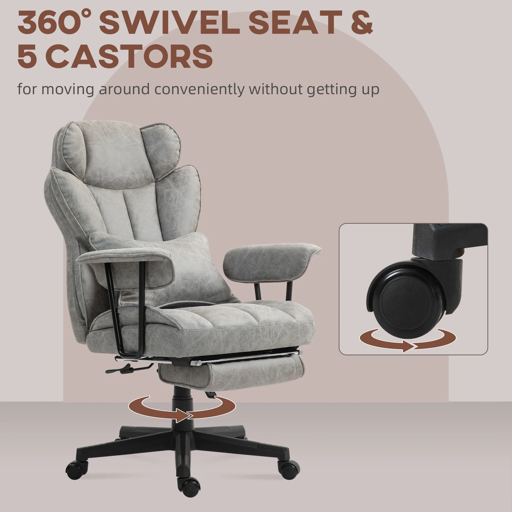 396 lbs Big & Tall Office Chair with Footrest Lumbar Support & Reclining, Gray - Image 10