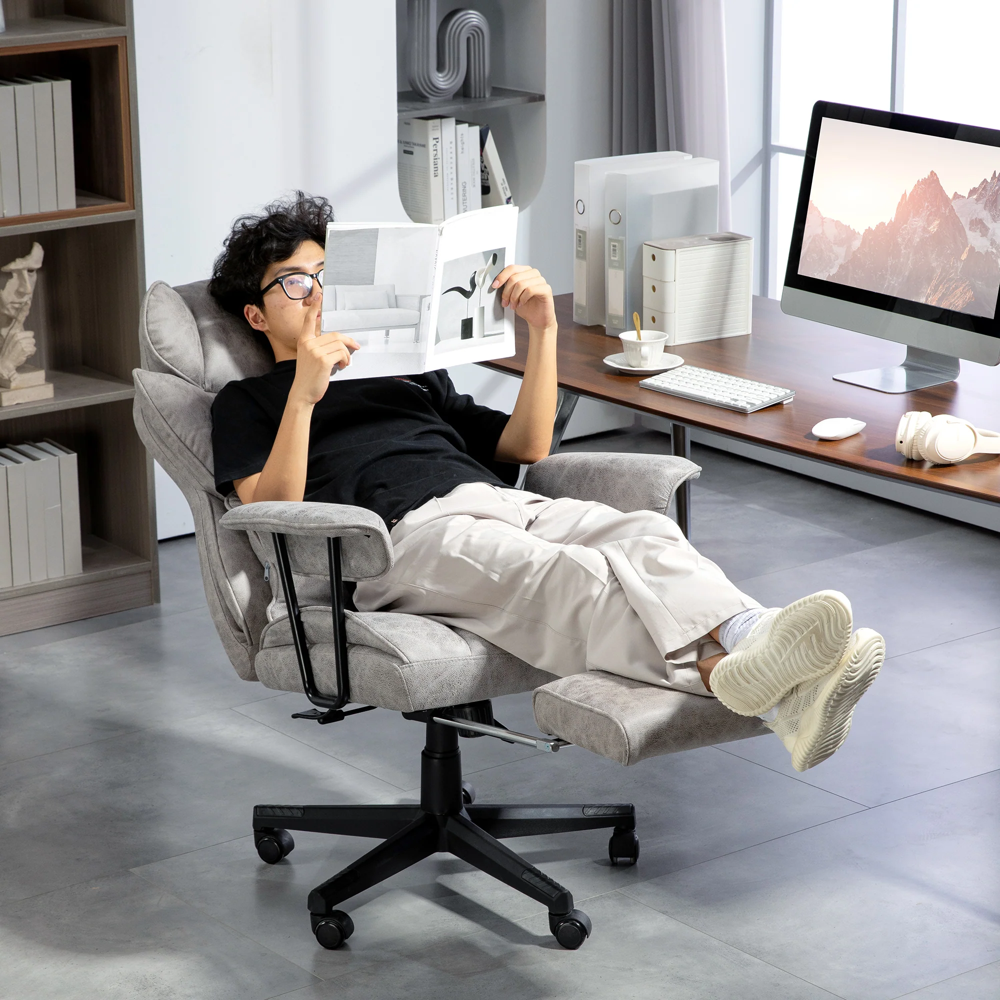 396 lbs Big & Tall Office Chair with Footrest Lumbar Support & Reclining, Gray - Image 11