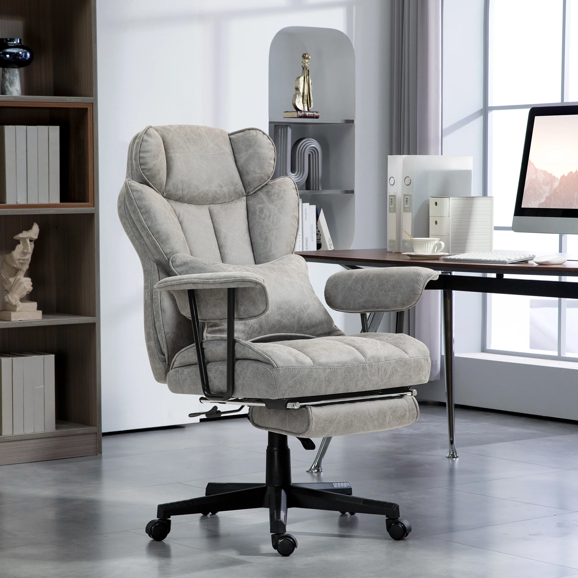 396 lbs Big & Tall Office Chair with Footrest Lumbar Support & Reclining, Gray - Image 3