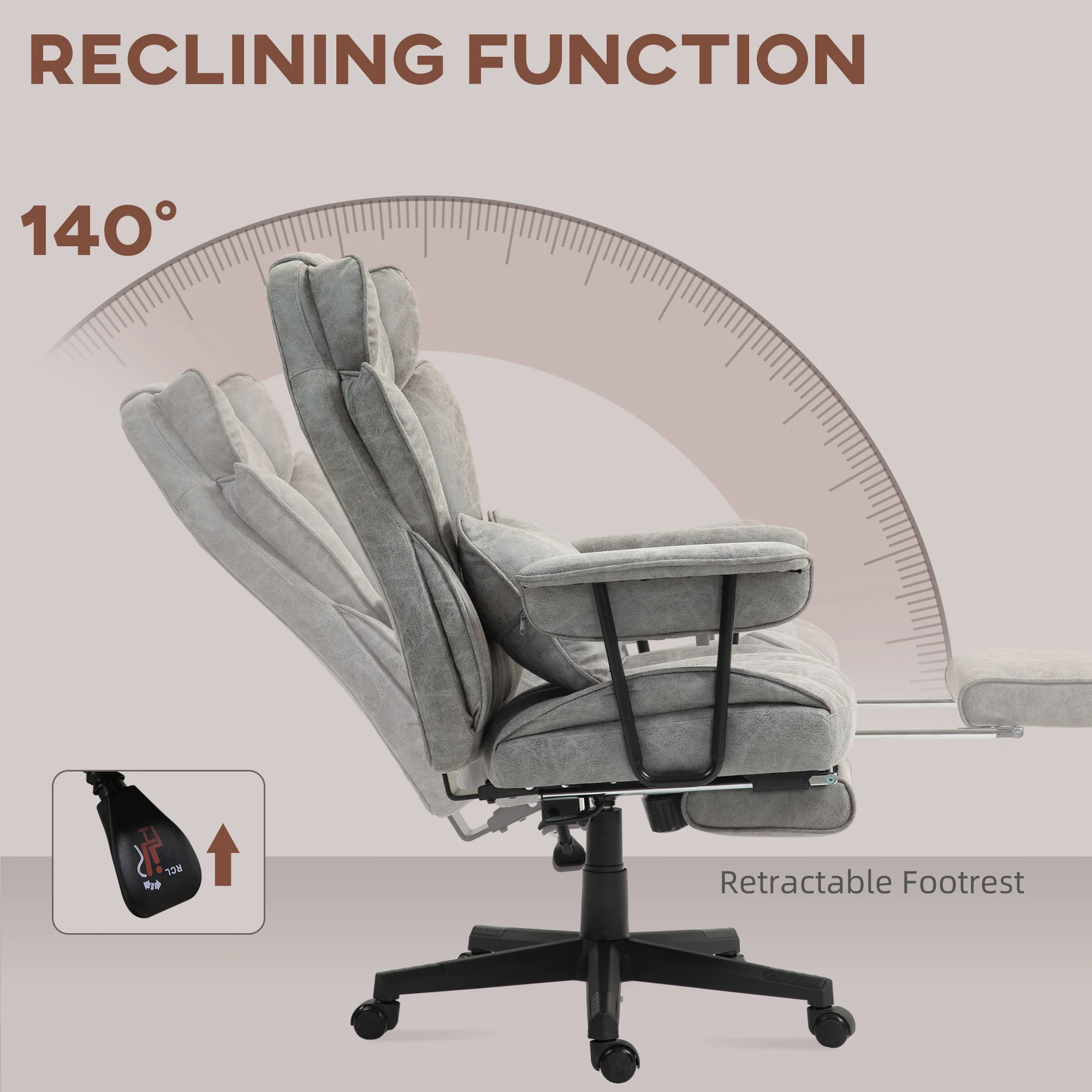 396 lbs Big & Tall Office Chair with Footrest Lumbar Support & Reclining, Gray - Image 8