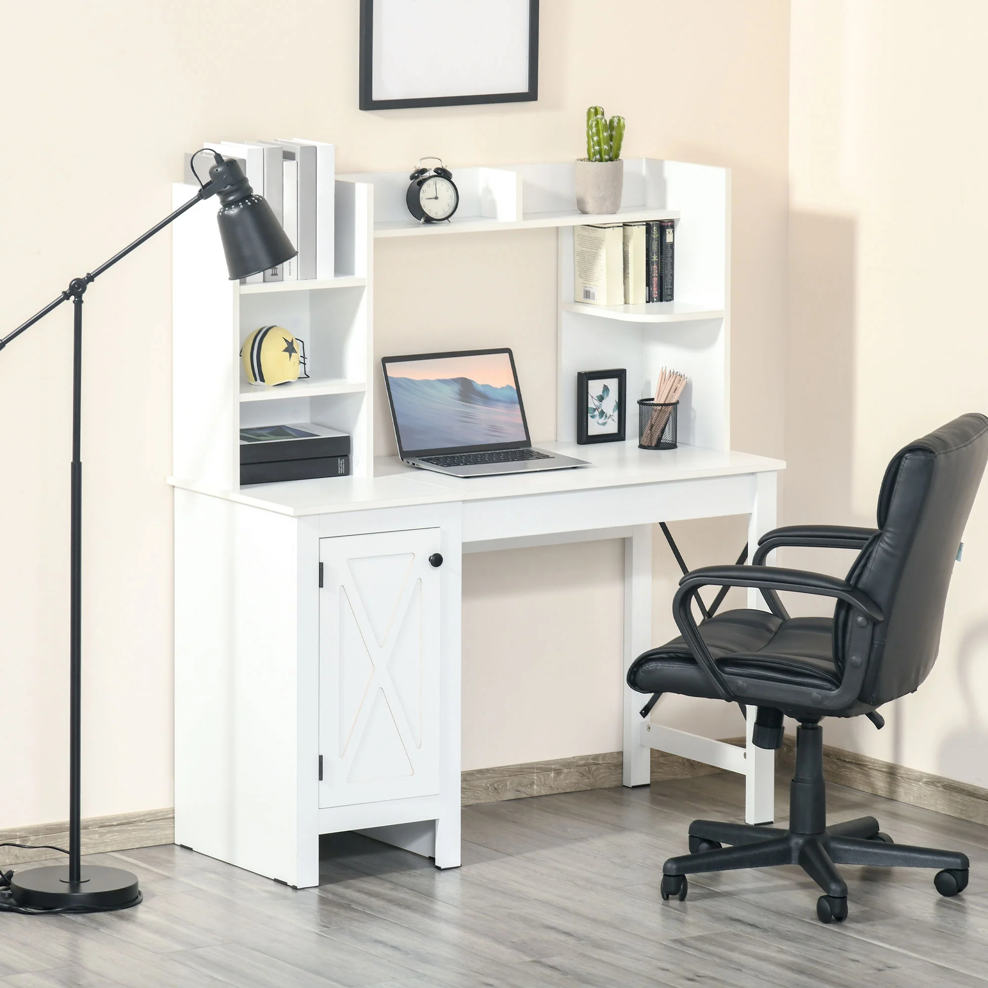 Computer Desk with Hutch Home Office Desk with Storage Cabinet White - Image 4