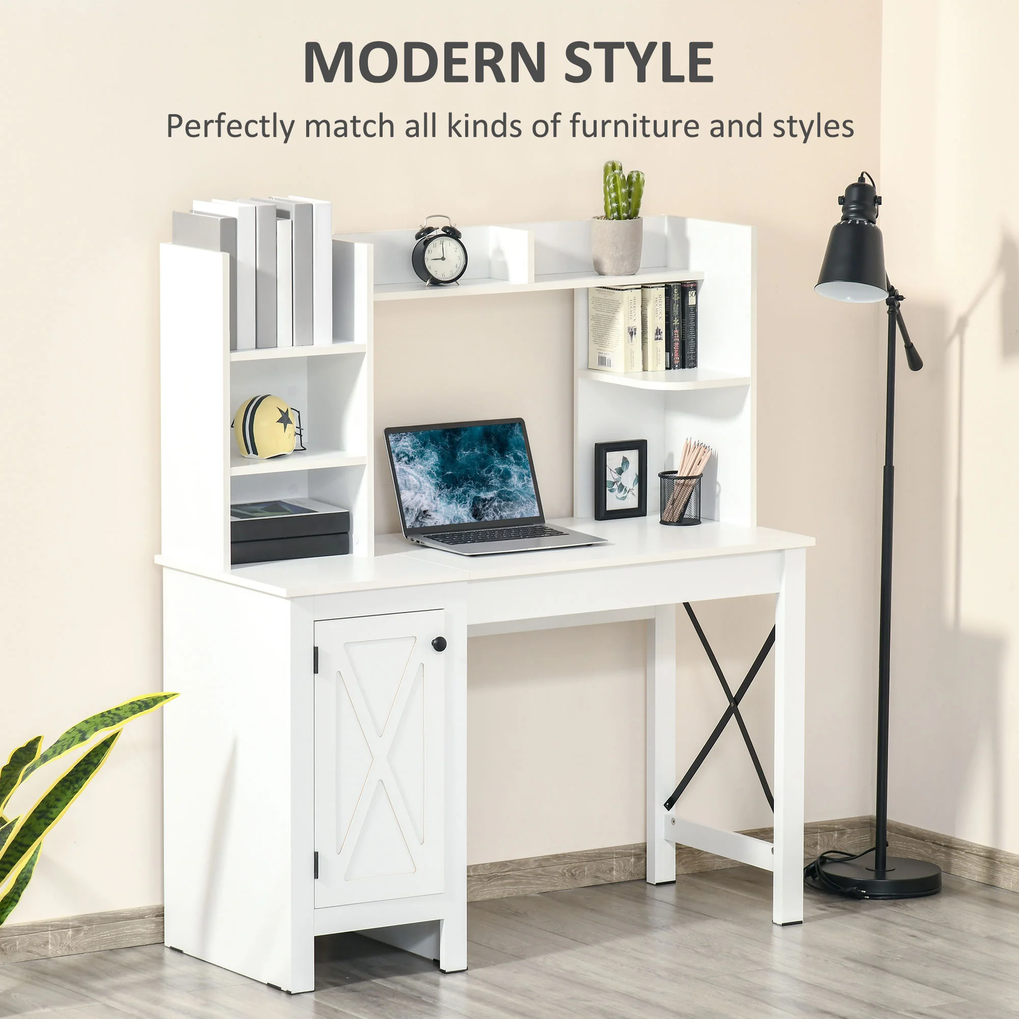 Computer Desk with Hutch Home Office Desk with Storage Cabinet White - Image 6