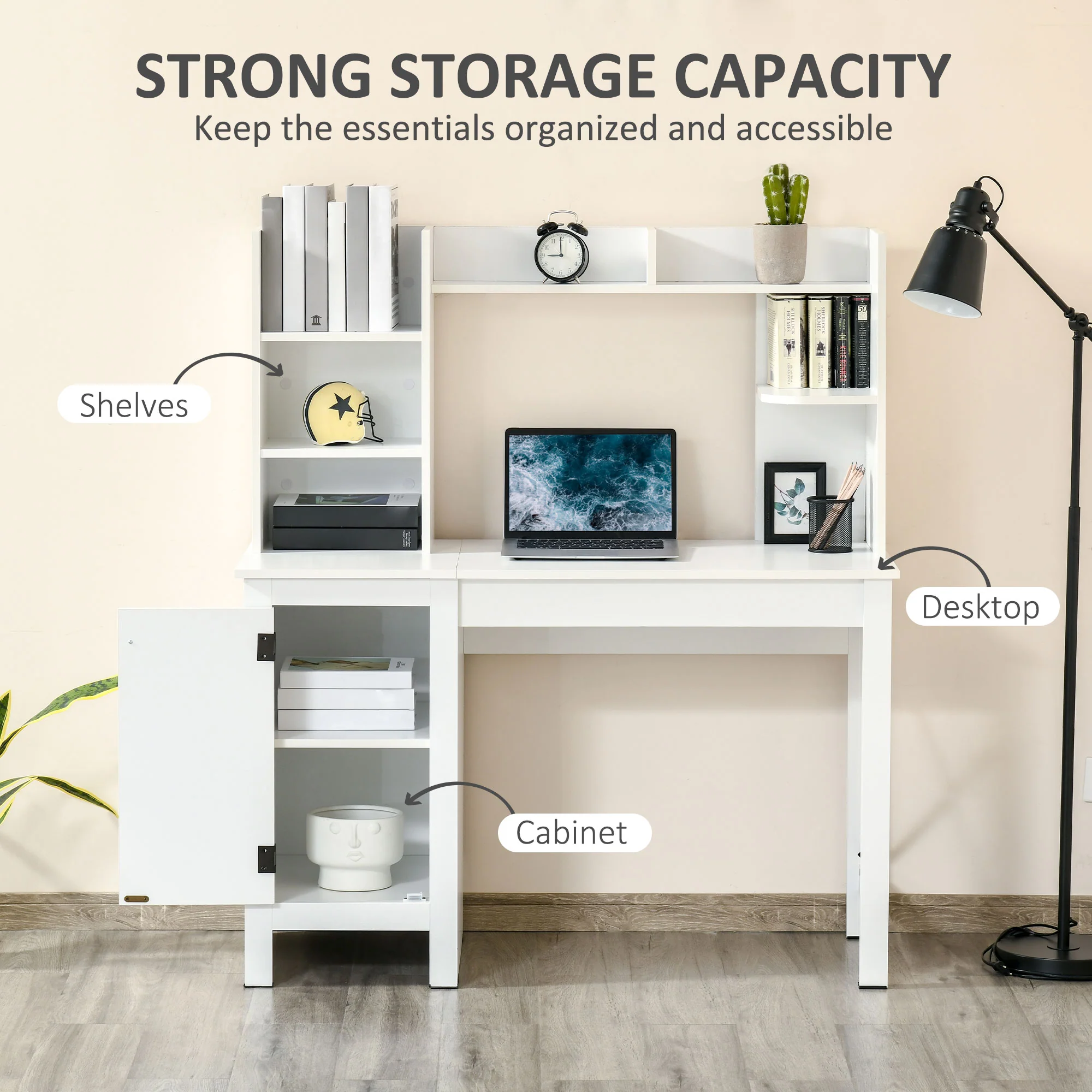 Computer Desk with Hutch Home Office Desk with Storage Cabinet White - Image 7