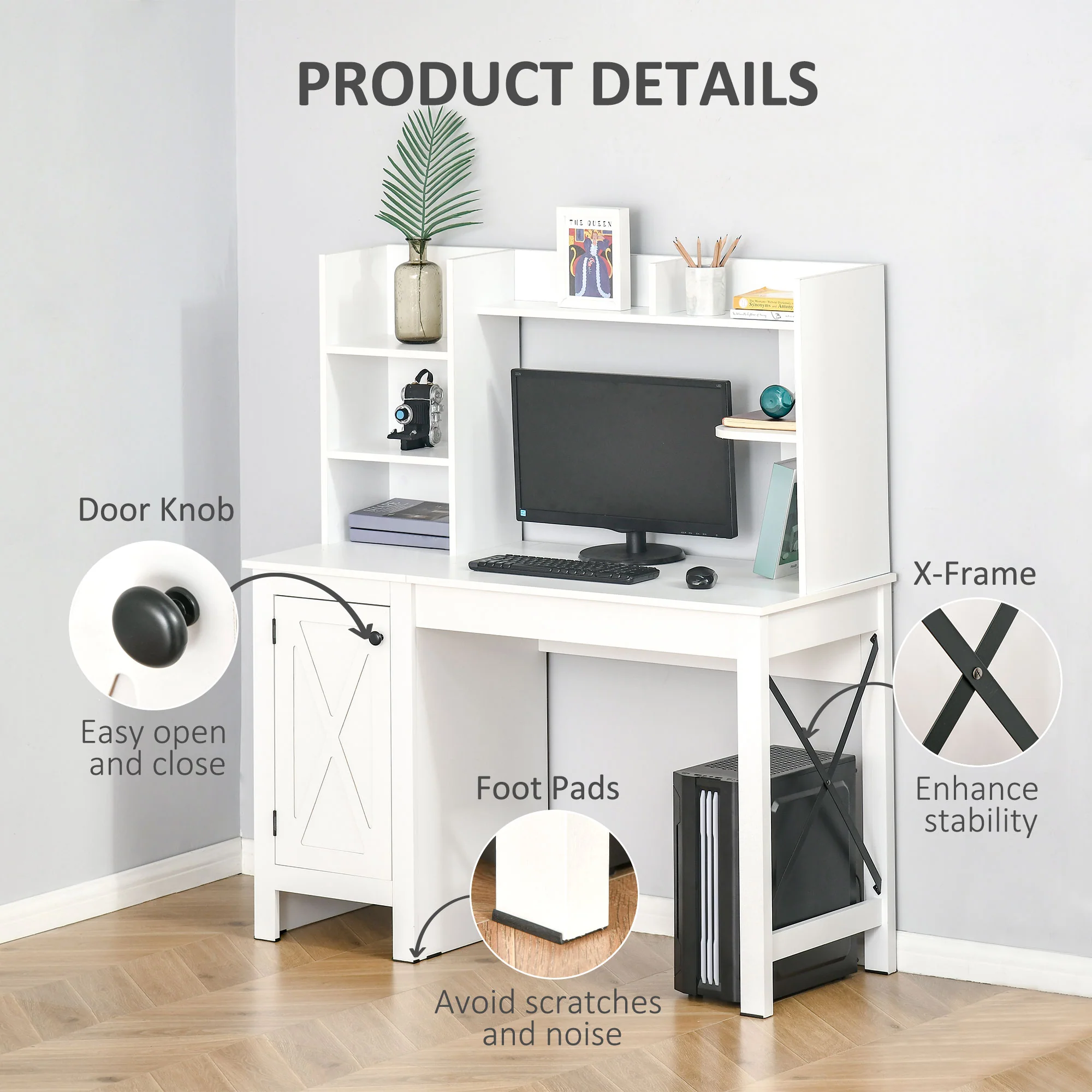 Computer Desk with Hutch Home Office Desk with Storage Cabinet White - Image 8