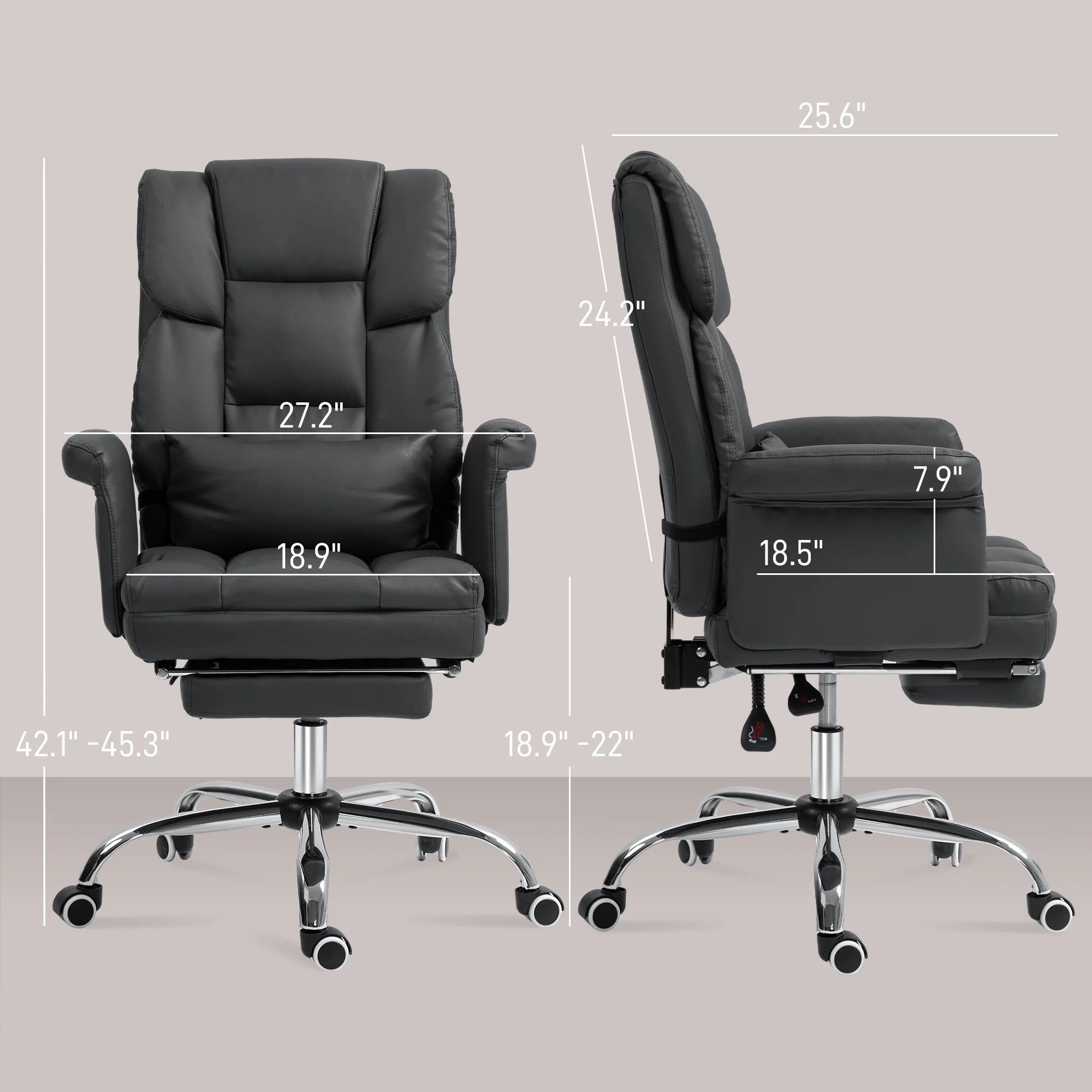 Executive Office Chair w/ Footrest & Lumbar Support, PU Leather Ergonomic Chair, Black - Image 5