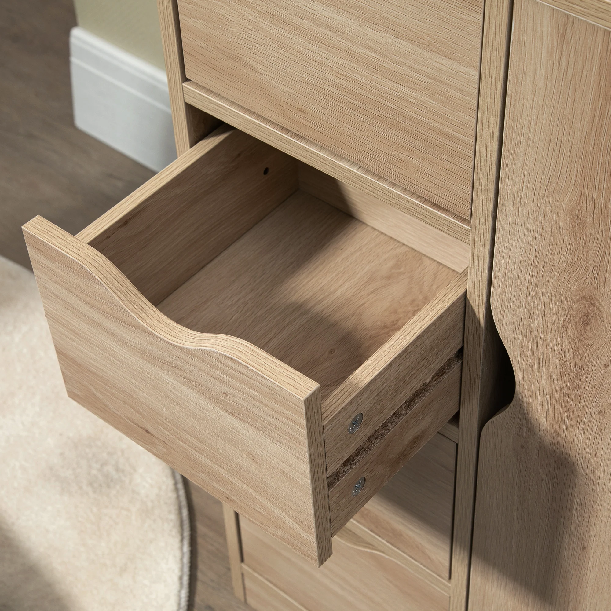 Freestanding Storage Cabinet Bathroom Floor Cabinet with 4 Drawers and Door Oak - Image 10