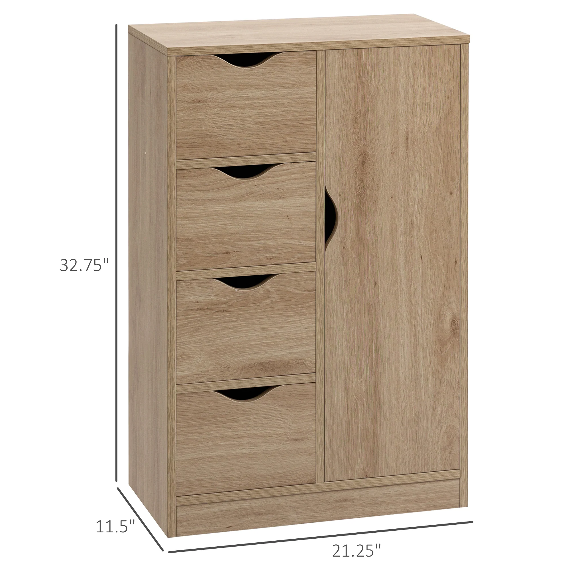 Freestanding Storage Cabinet Bathroom Floor Cabinet with 4 Drawers and Door Oak - Image 5