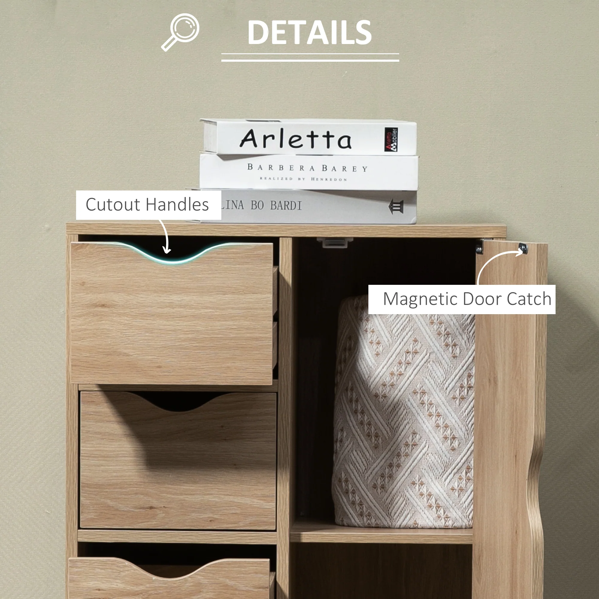 Freestanding Storage Cabinet Bathroom Floor Cabinet with 4 Drawers and Door Oak - Image 8