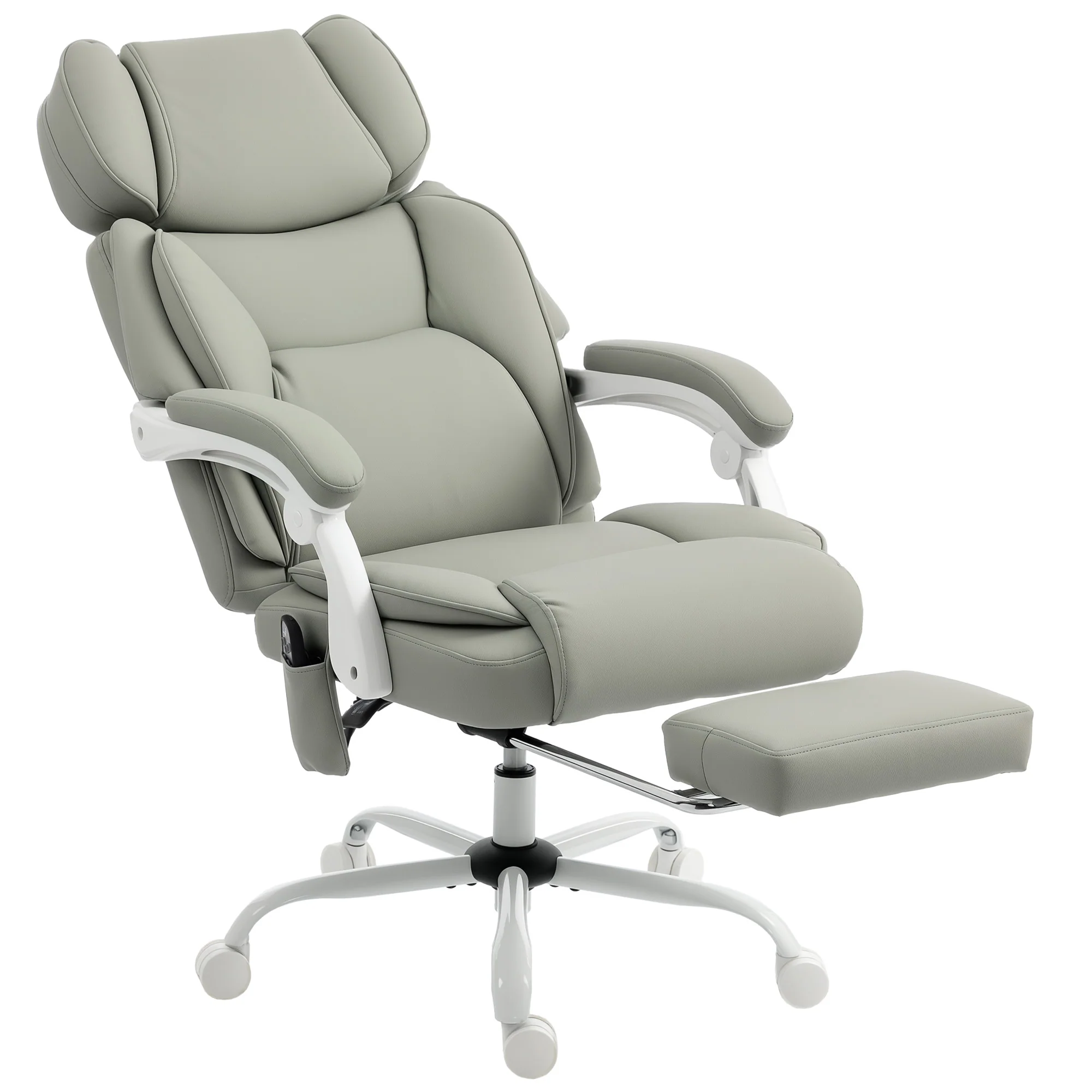 Adjustable High Back Heated Massage Office Chair with Footrest & Remote, Light Gray - Image 12