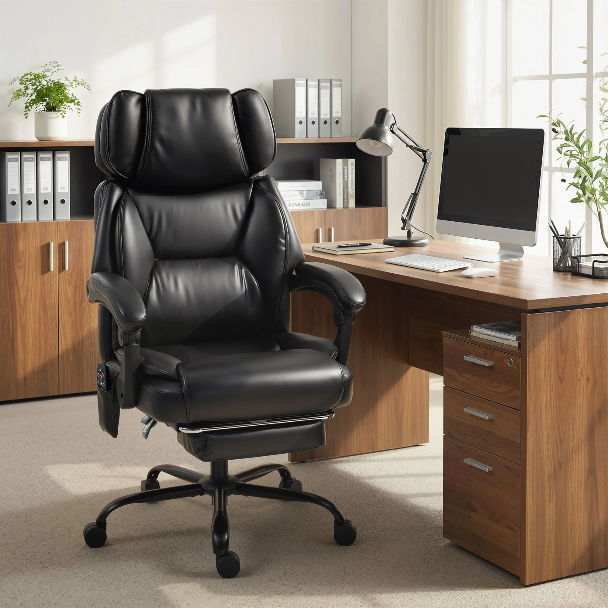 Adjustable High Back Heated Massage Office Chair with Footrest & Remote, Black - Image 10