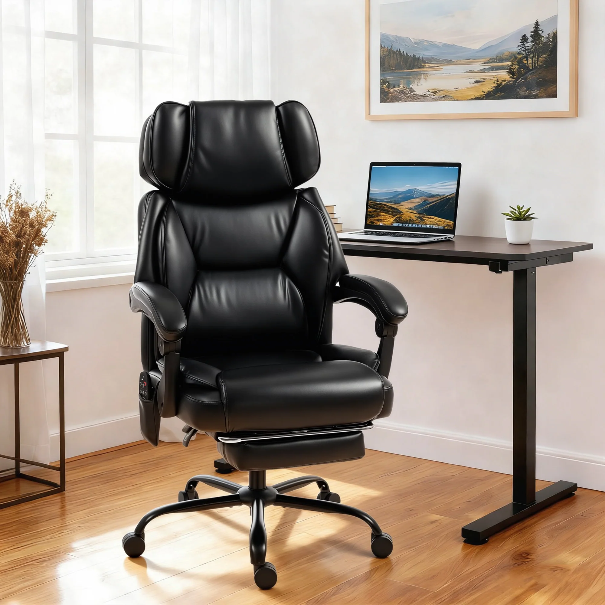 Adjustable High Back Heated Massage Office Chair with Footrest & Remote, Black - Image 11
