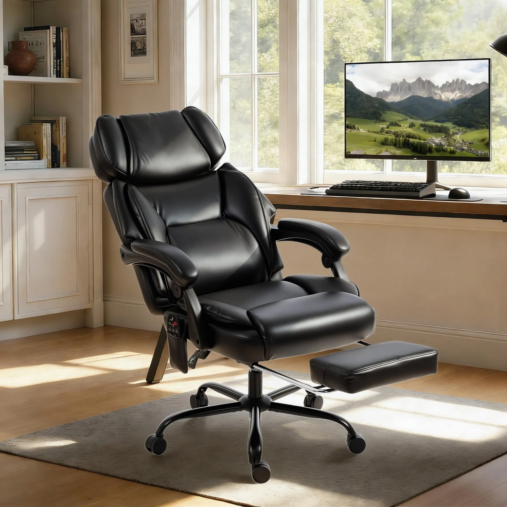 Adjustable High Back Heated Massage Office Chair with Footrest & Remote, Black - Image 3