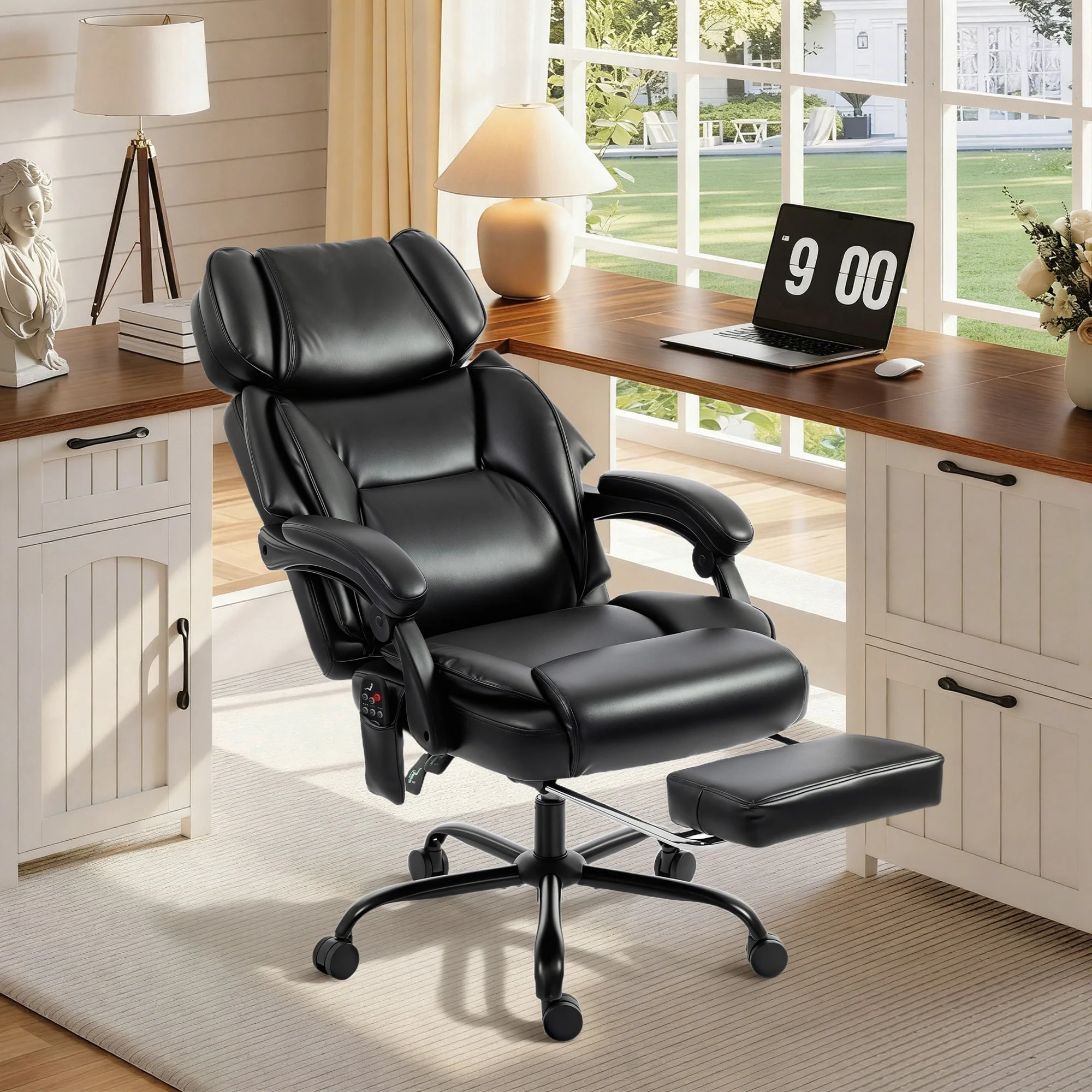Adjustable High Back Heated Massage Office Chair with Footrest & Remote, Black - Image 4