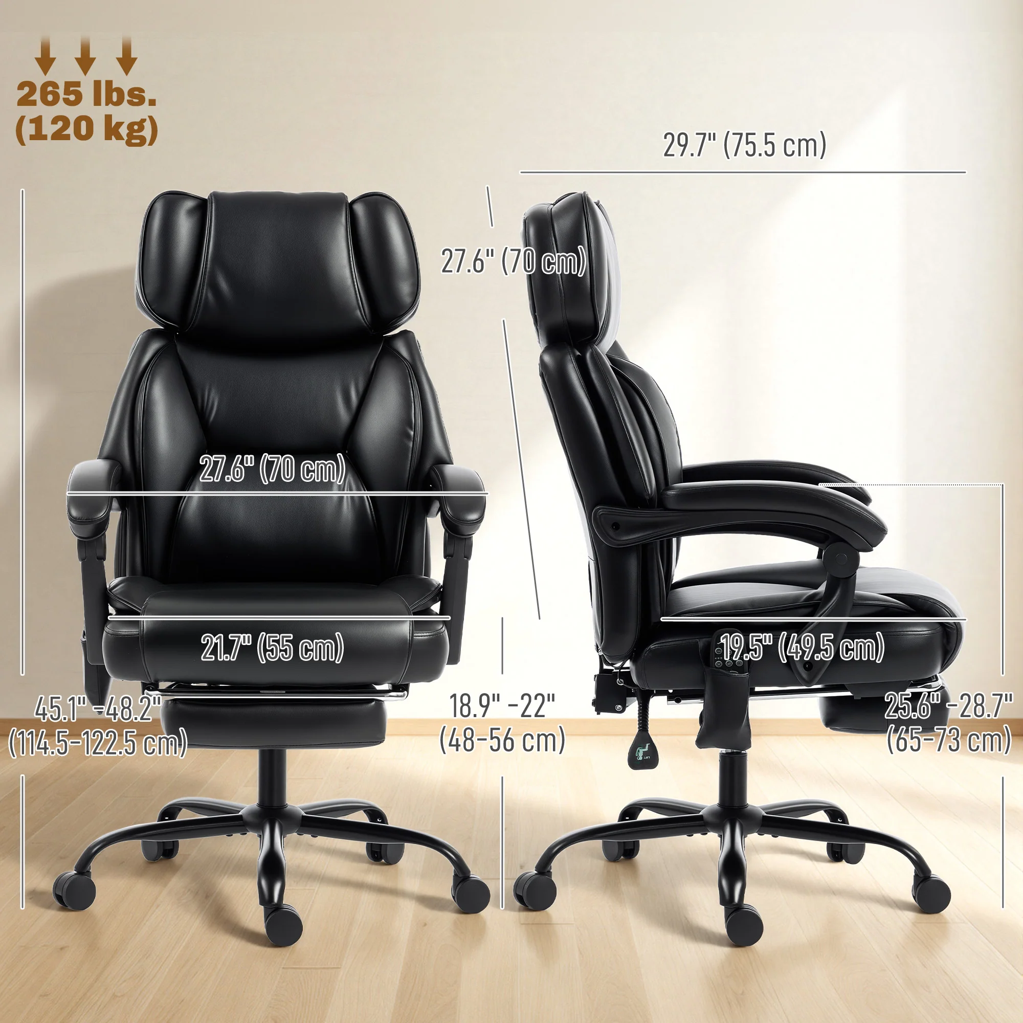 Adjustable High Back Heated Massage Office Chair with Footrest & Remote, Black - Image 5