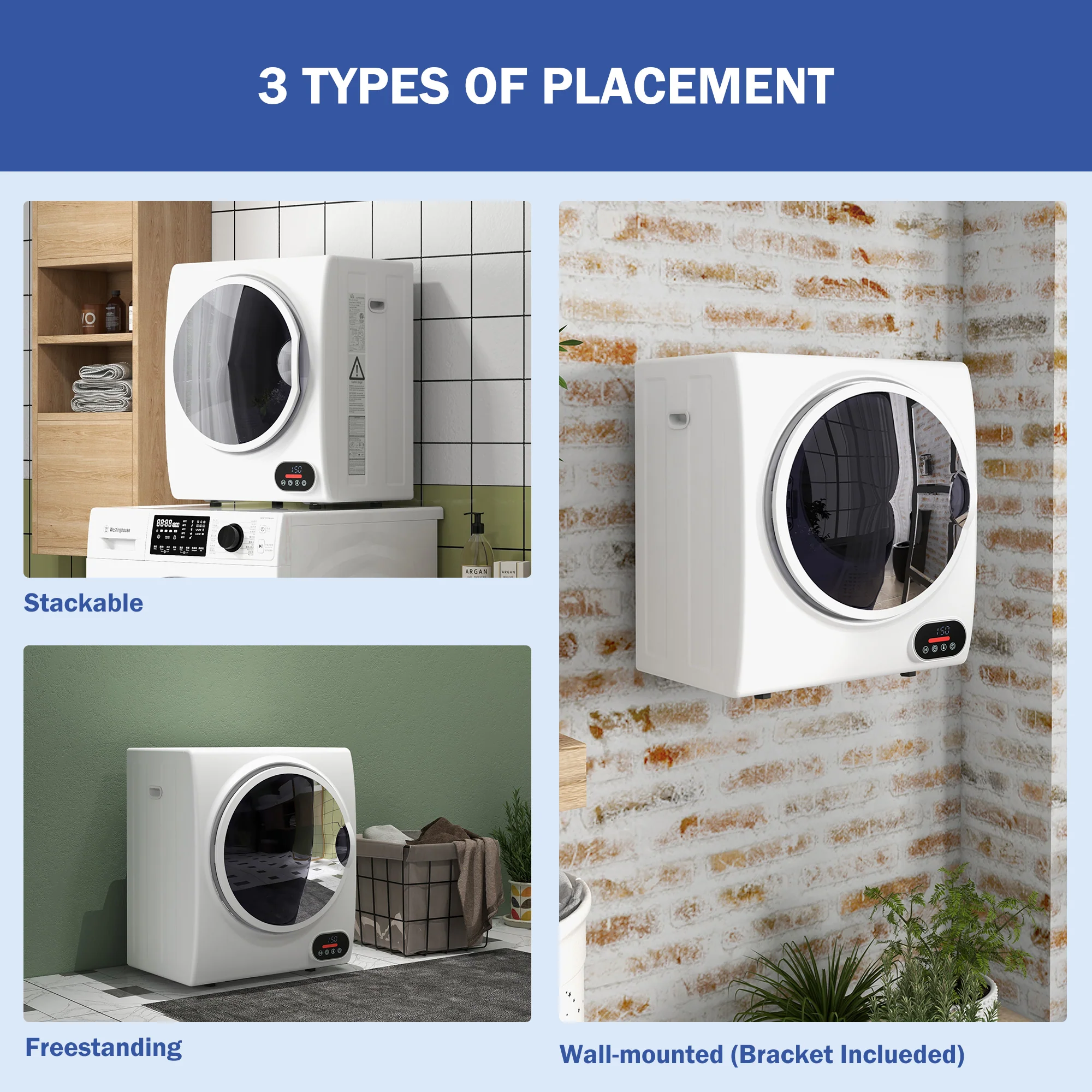 1.5 cu.ft Portable Compact Clothes Laundry Dryer w/ Intelligent Drying, 850W, White - Image 10