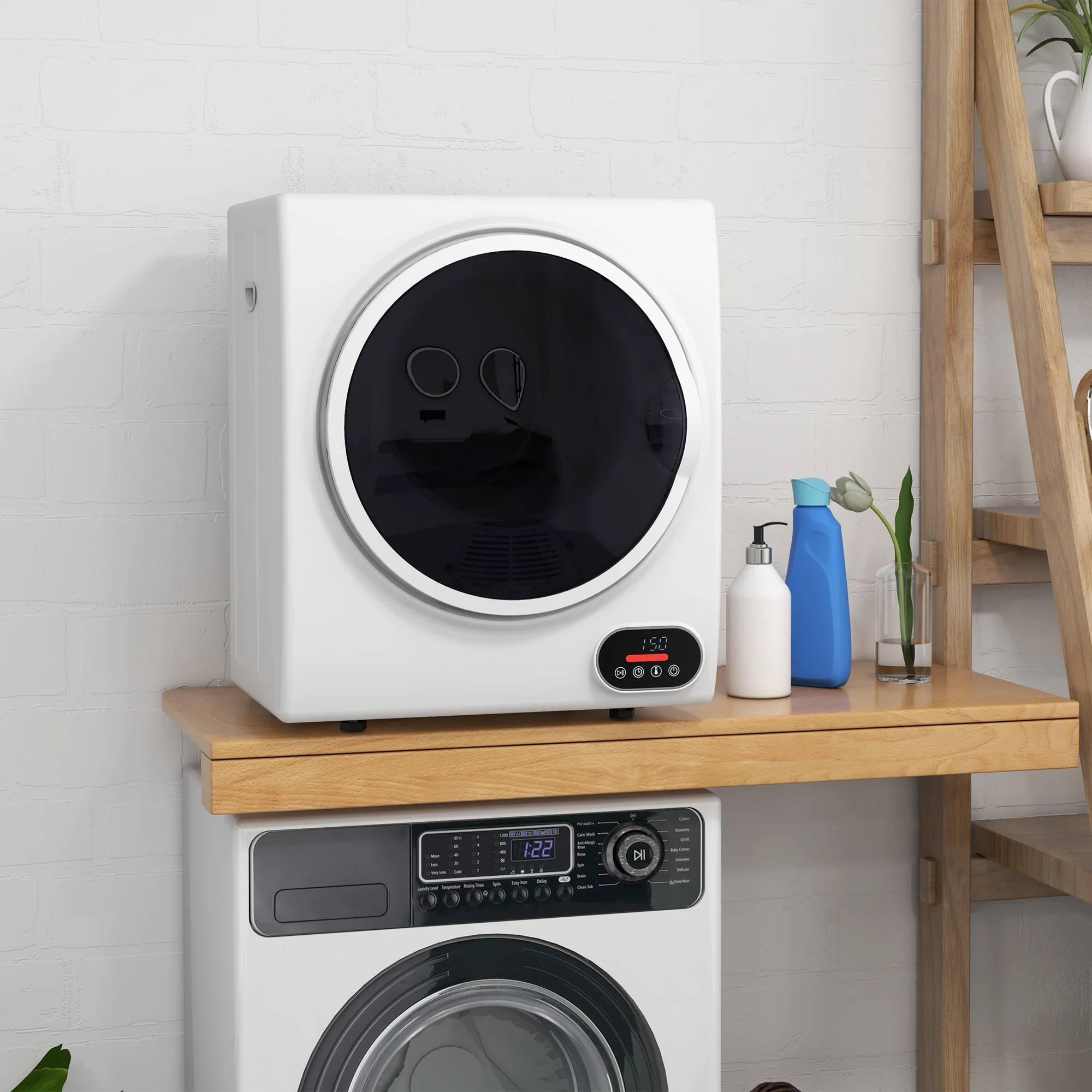 1.5 cu.ft Portable Compact Clothes Laundry Dryer w/ Intelligent Drying, 850W, White - Image 3