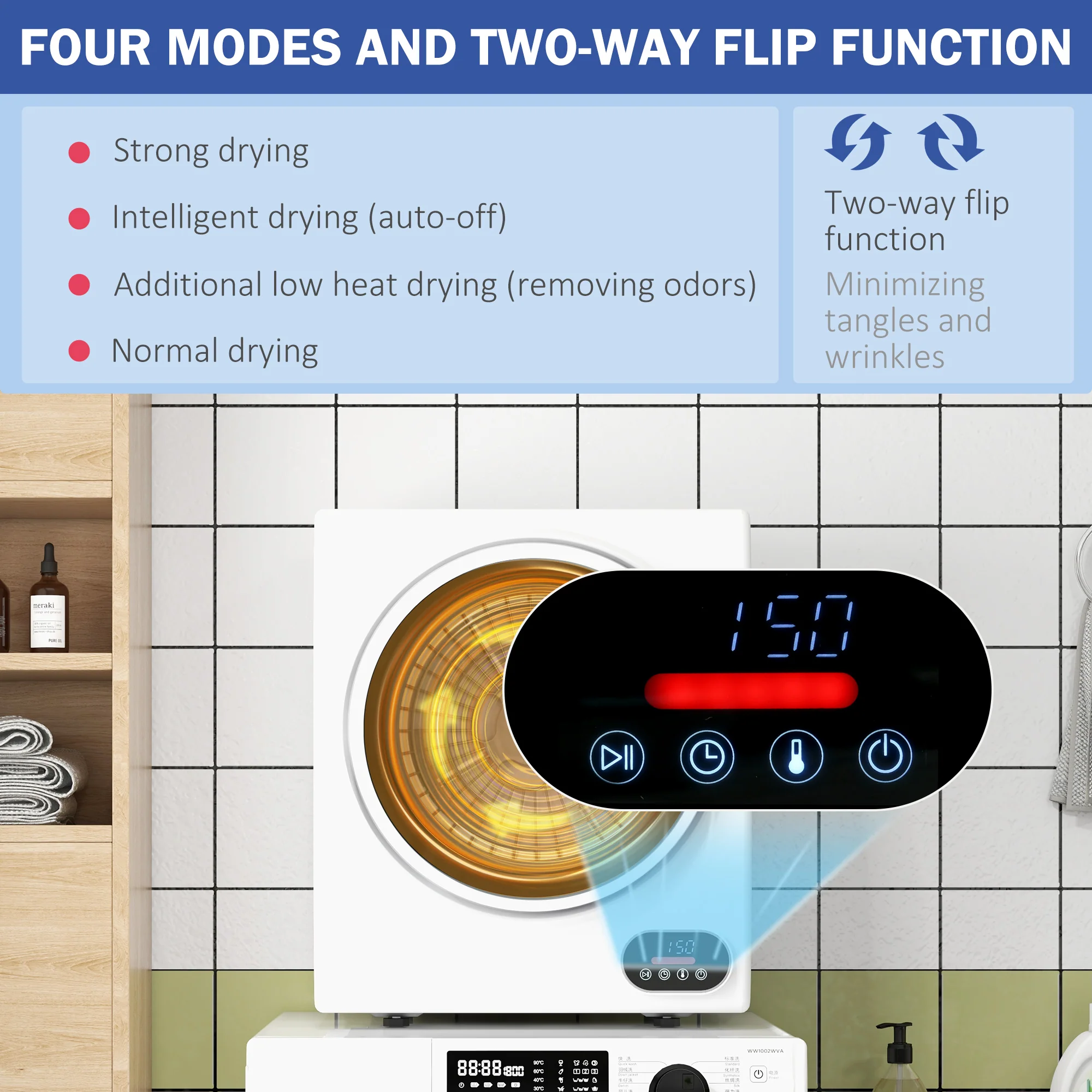 1.5 cu.ft Portable Compact Clothes Laundry Dryer w/ Intelligent Drying, 850W, White - Image 6