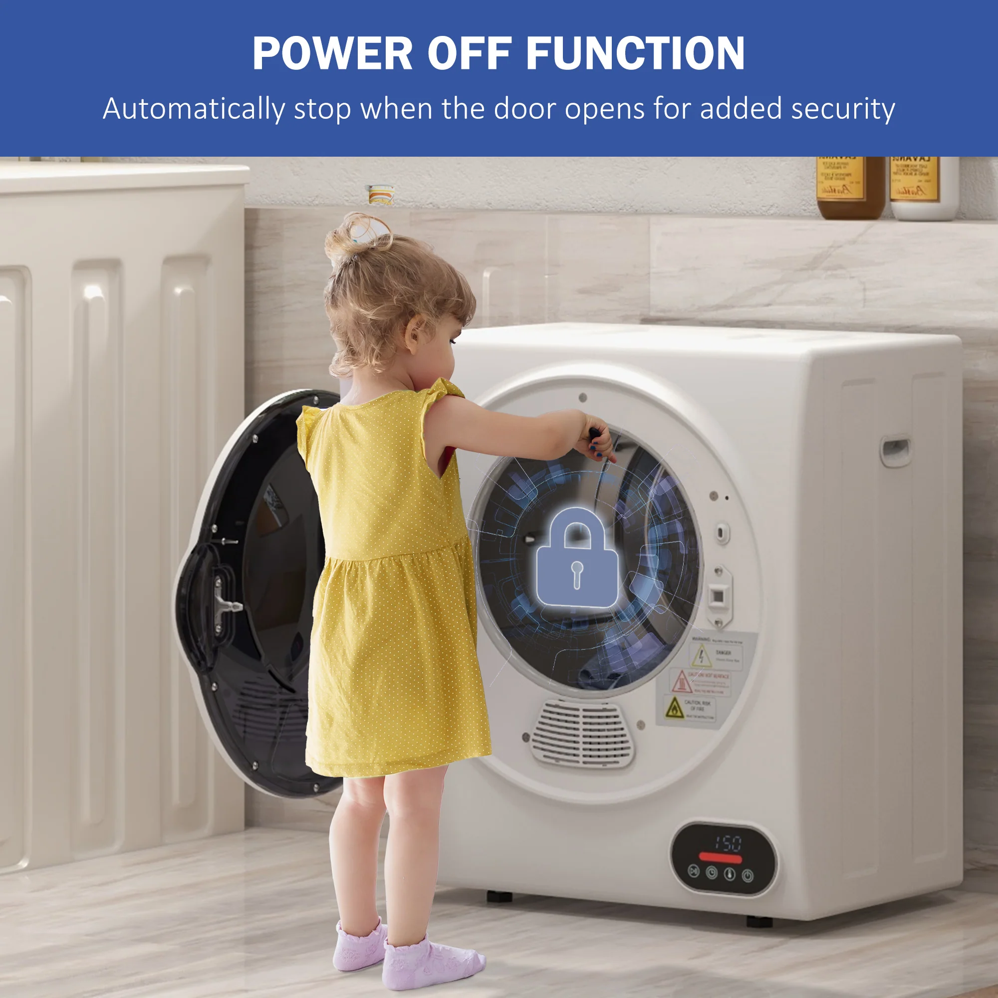 1.5 cu.ft Portable Compact Clothes Laundry Dryer w/ Intelligent Drying, 850W, White - Image 8