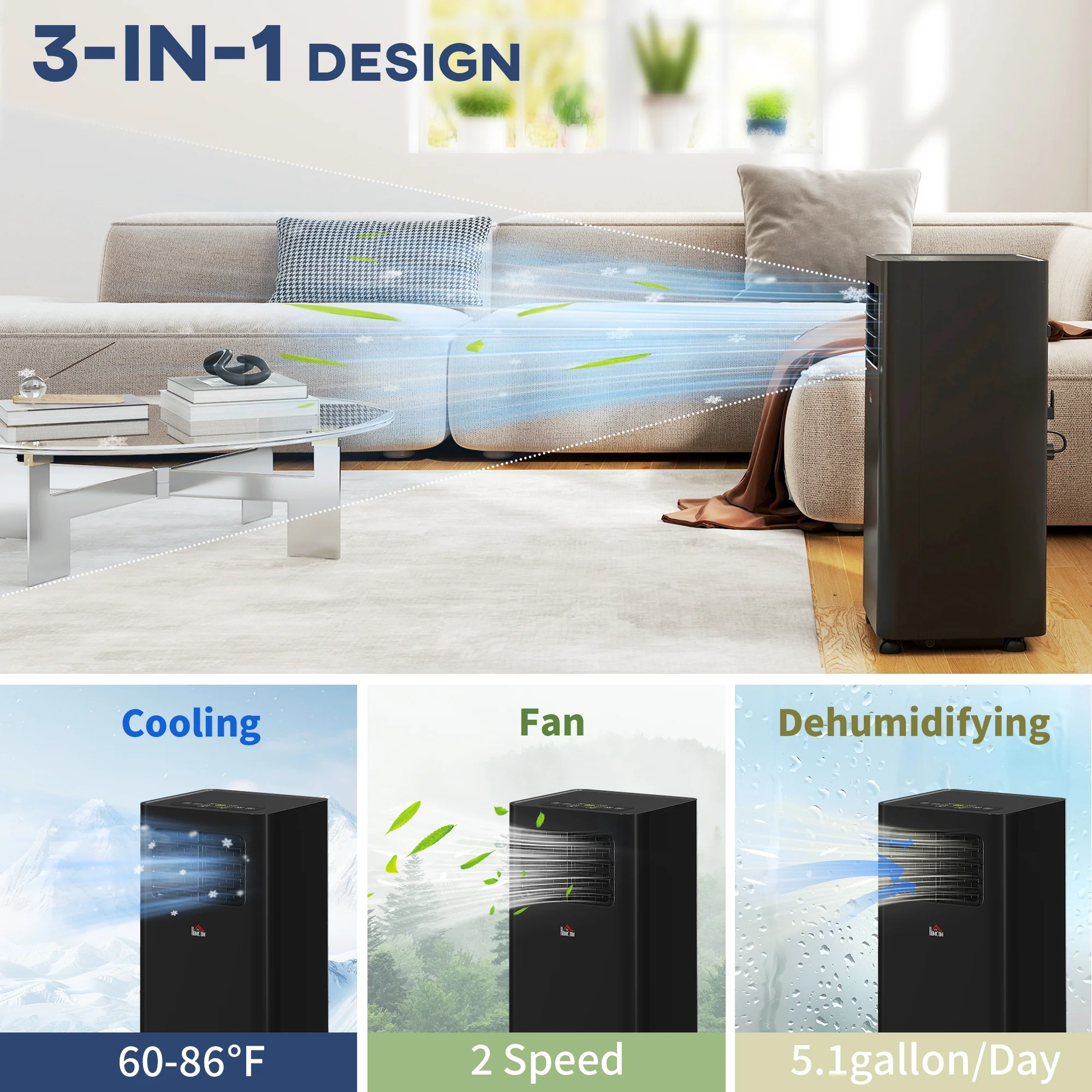10000 BTU Portable Air Conditioner for Rooms Up to 441 Sq. Ft., 3-in-1 AC Unit, Black - Image 6
