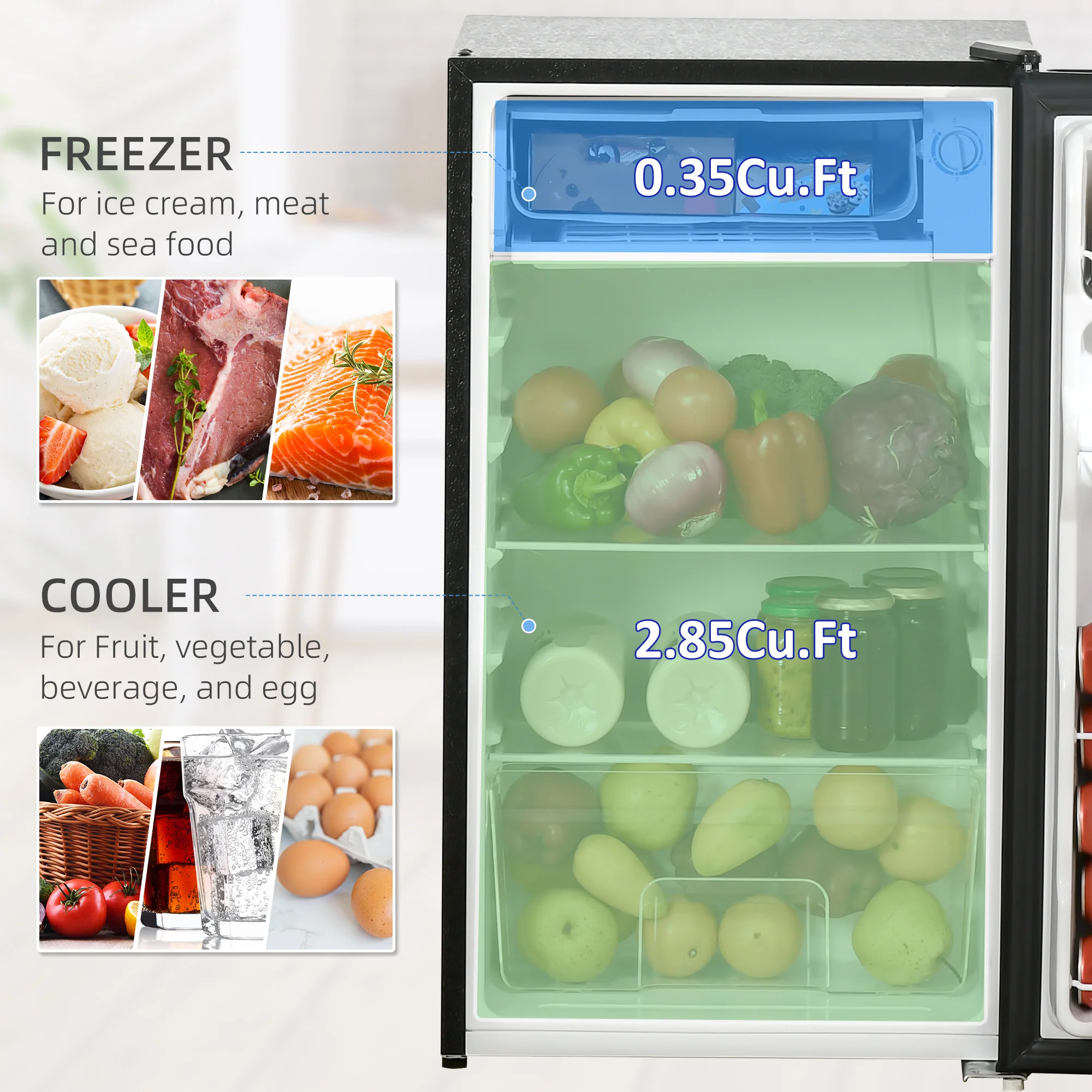3.2 Cu.Ft Mini Fridge with Freezer, Single Door Compact Refrigerator Black - Image 6