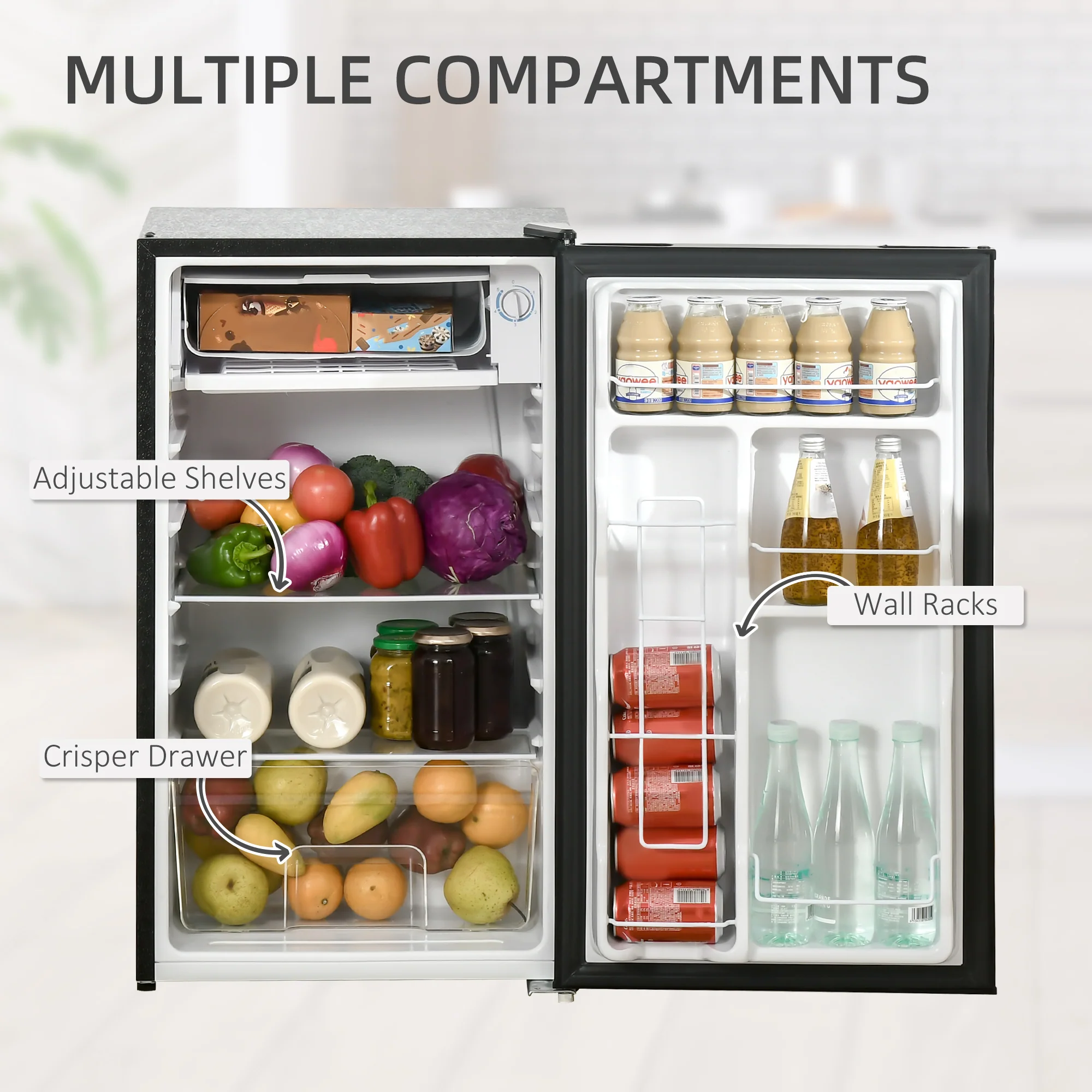 3.2 Cu.Ft Mini Fridge with Freezer, Single Door Compact Refrigerator Black - Image 7